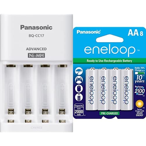 Panasonic eneloop Pro Battery Charger Kit with 8 AA High-Capacity Rechargeable Batteries - Perfect for Cameras, Flashlights, and Wireless Devices