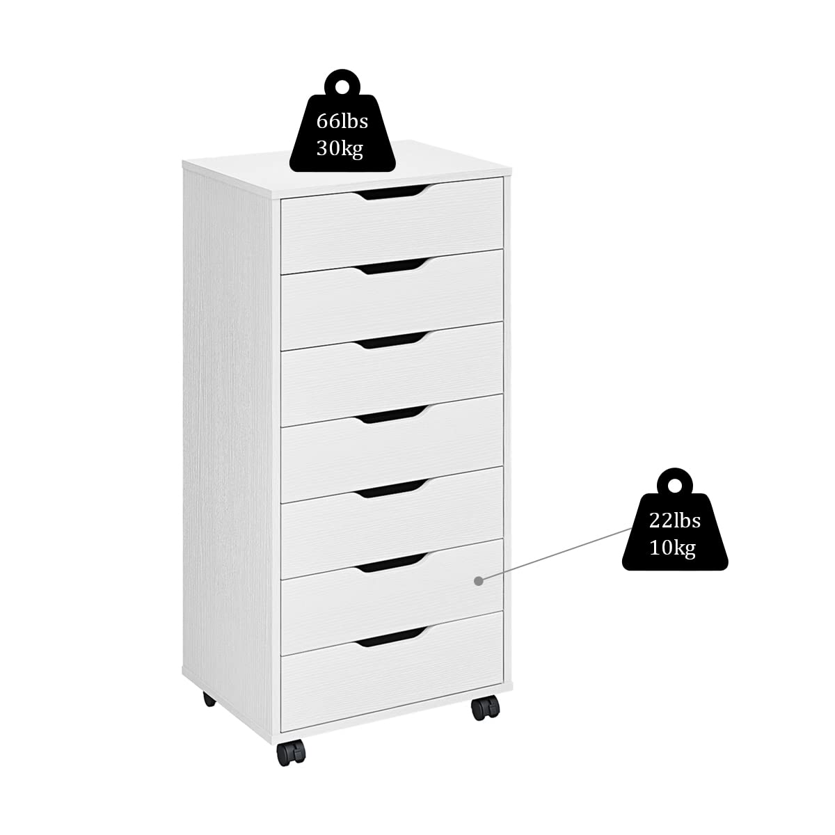 Panana 5/7 Drawer Wooden Chest - Tall Dresser Storage Cabinet with Wheels for Bedroom & Office Organization - White 7-Drawer Dresser for Clothes, Towels & Home Storage