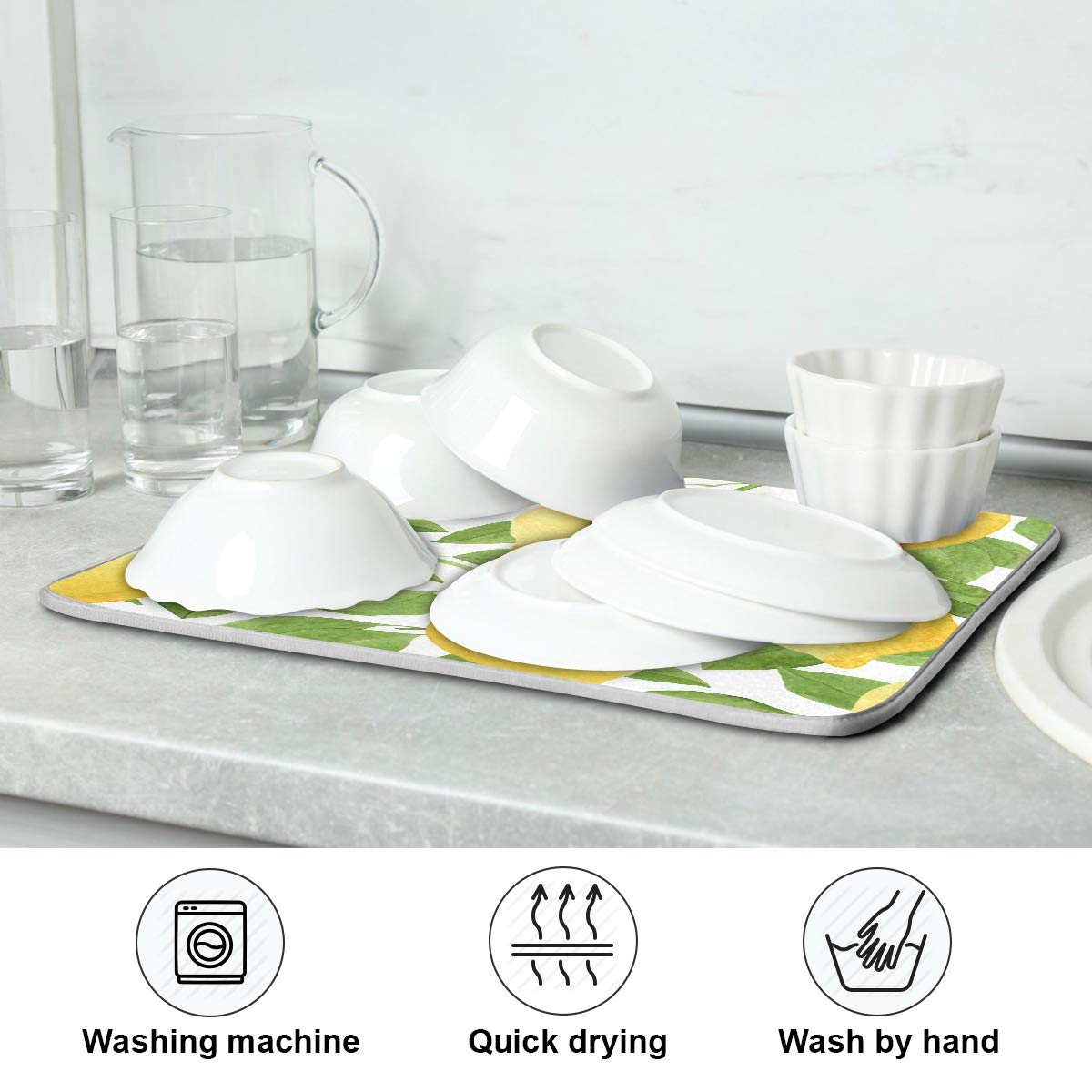 Lemon Dish Drying Mat 18x24 Inch - Reversible Sink Mat for Kitchen Counter & Drying Dishes