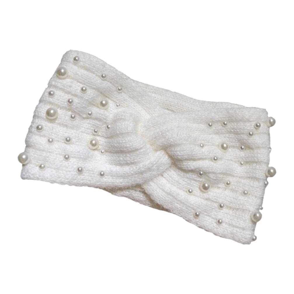 GALPADA Women's Pearl Winter Headband - Fuzzy Crochet Ear Warmer Headband for Women & Girls - Thick Cable Knit Warm Head Wrap for Cold Weather (White) | Perfect for Skiing, Snowboarding & Outdoor Winter Activities