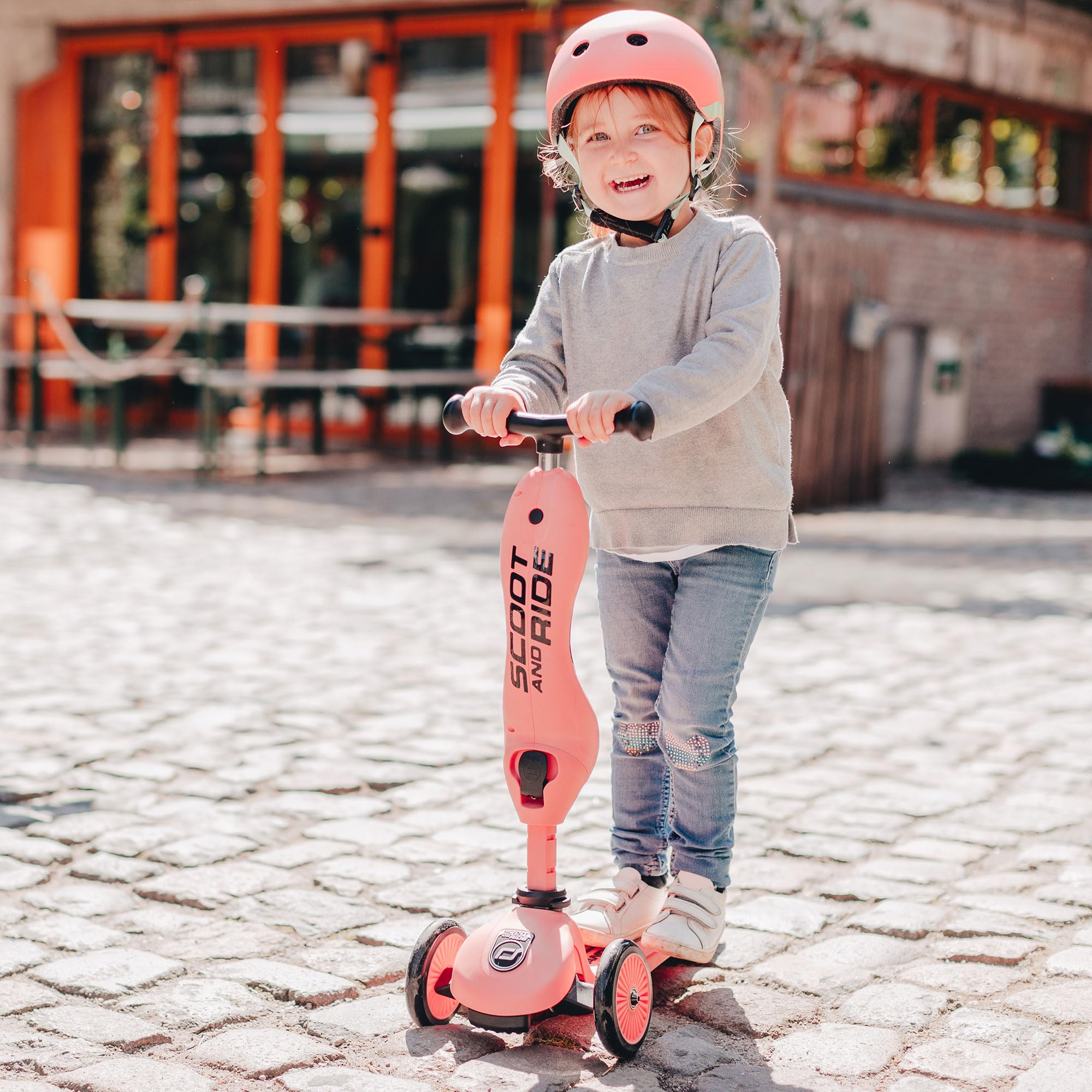 2-in-1 Scoot & Ride Highwaykick 1 Kids Scooter - Convertible Ride-On & Stand Scooter for Toddlers Ages 1-5 (Peach) - Perfect for Indoor Play & Outdoor Park Adventures