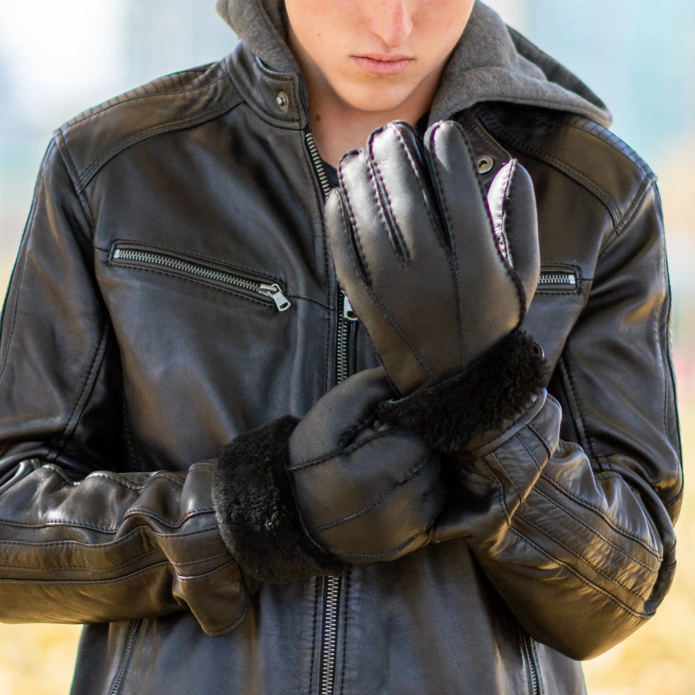 BOL Men's Shearling Leather Gloves - Winter Warm Driving Gloves for Men - Soft Sheepskin Lined Gloves for Cold Weather, Outdoor Activities & Motorcycle Riding