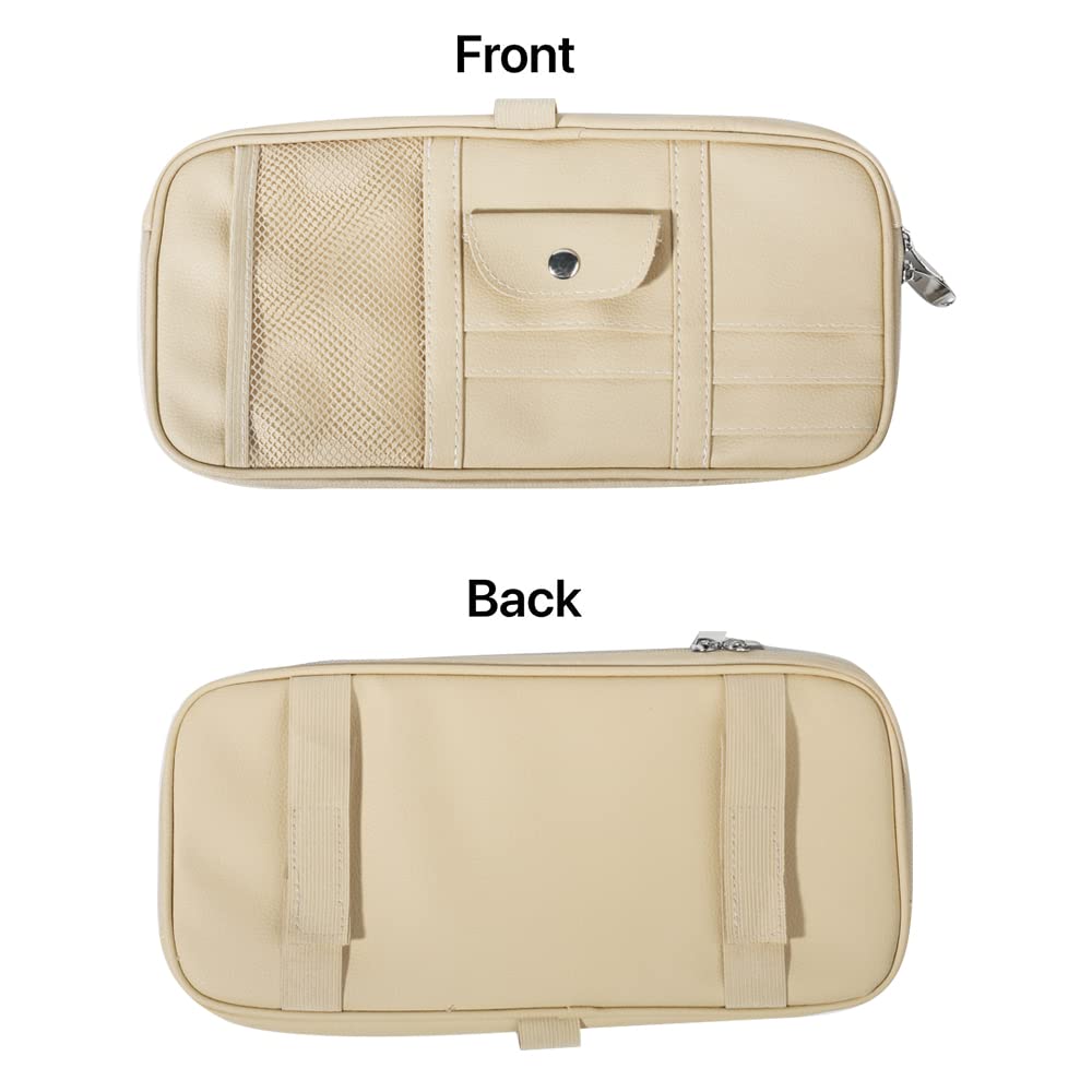 VAGURFO Car Sun Visor Organizer - Multi-Pocket Zipper Storage Pouch for Car & Truck - Beige Auto Interior Accessories | Perfect for Sunglasses, Phones, Keys & Small Items Organization