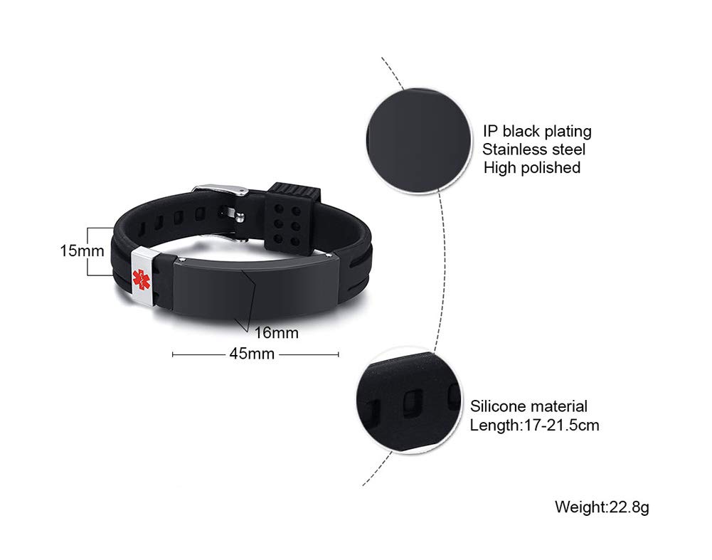 Custom Medical Alert ID Bracelets for Men & Women - Adjustable Silicone & Stainless Steel Emergency Bracelet with Free Engraving | Unisex Safety Accessory for Allergies, Diabetes & Emergency Situations