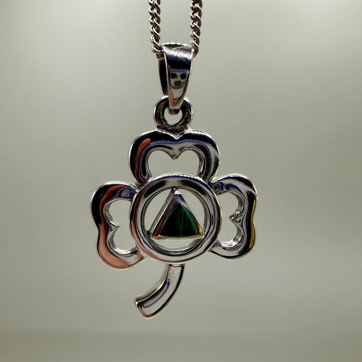 Authentic Silver Celtic Shamrock Pendant with Genuine Malachite AA Symbol - Perfect for St. Patrick's Day Gifts & Irish Heritage Jewelry