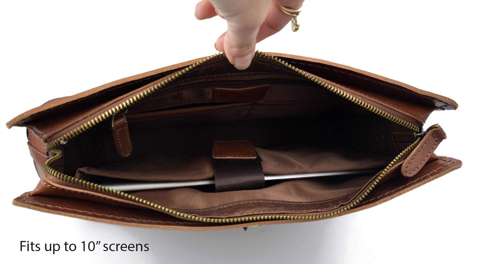 Genuine Italian Leather Messenger Bag for iPad & Tablet - Crossbody Shoulder Bag for Men & Women (Brown) - Perfect for Work, Travel & Daily Commute