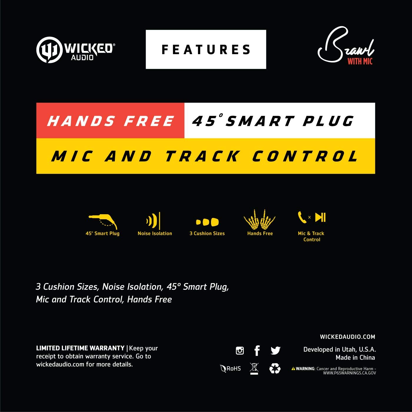 Wicked Audio WI1352 Brawl Headphones with Built-in Mic - Premium Bass Sound for Gaming & Music | Perfect for Travel, Workouts & Office Use