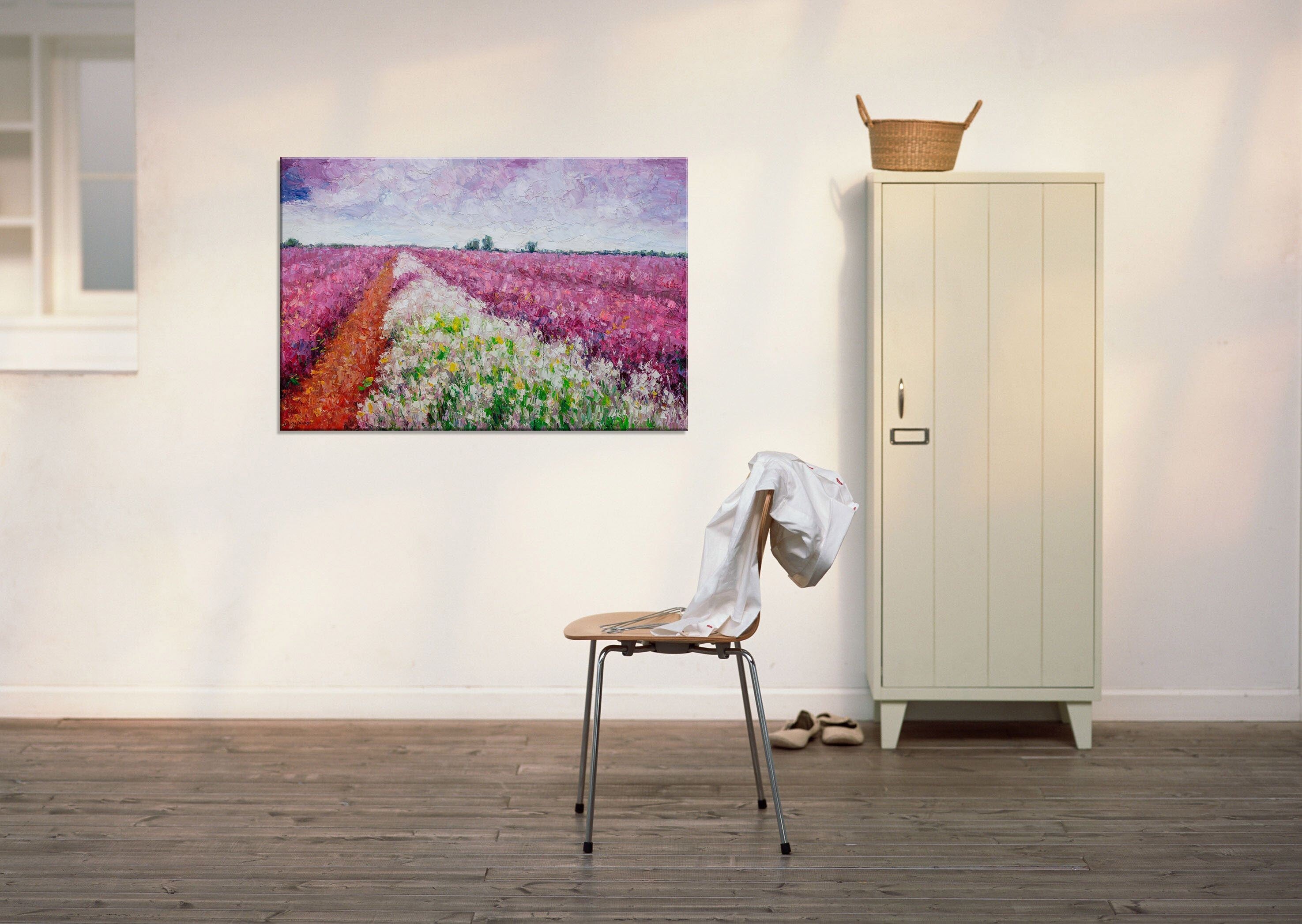 Handmade Flower Field Oil Painting - Vibrant Wall Art for Home Decor, Living Room & Bedroom - Ready to Hang