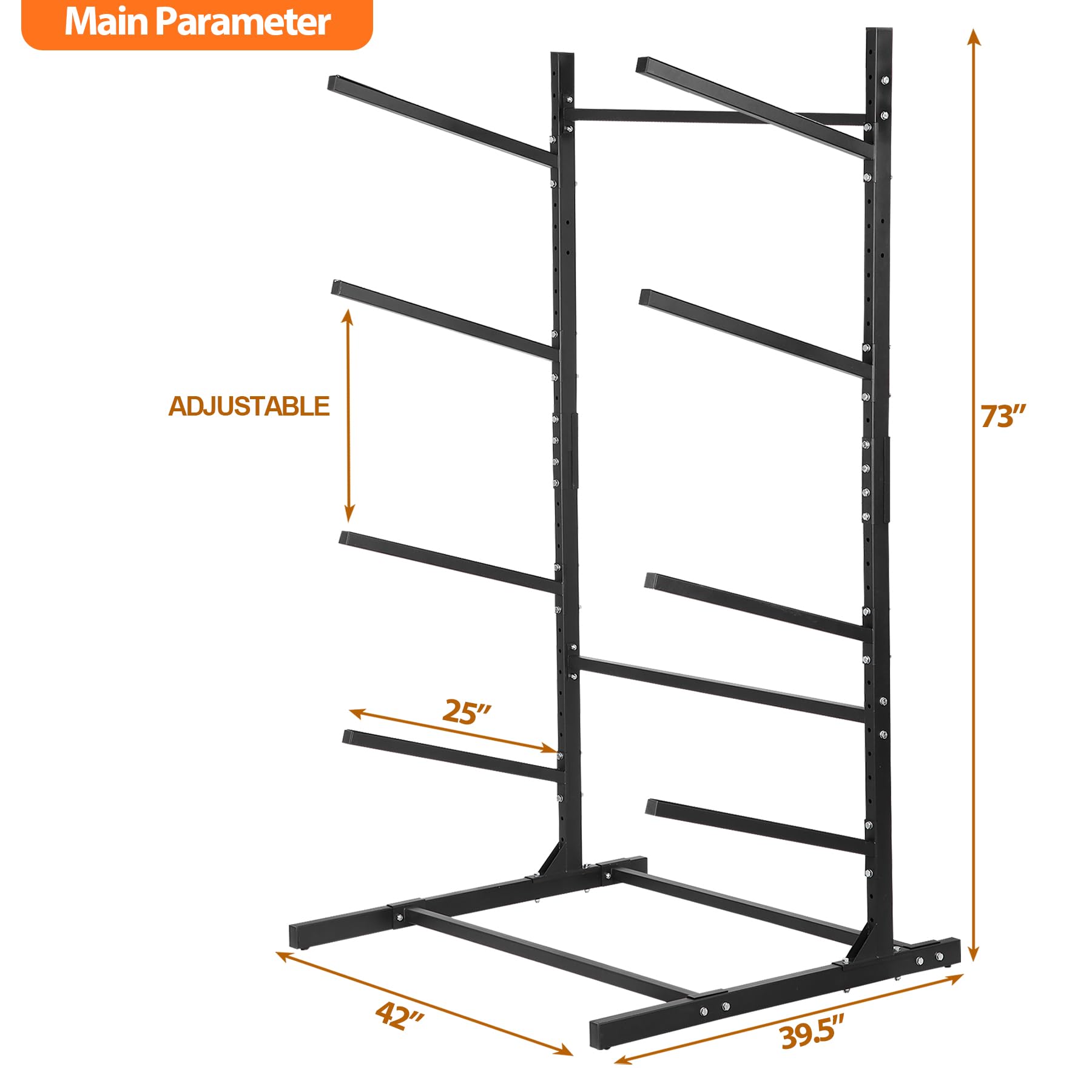 Heavy Duty Freestanding Kayak and SUP Storage Rack - Adjustable Weatherproof Stand for Kayaks, Paddleboards, Canoes & Surfboards - Perfect for Garage, Backyard or Dock Storage