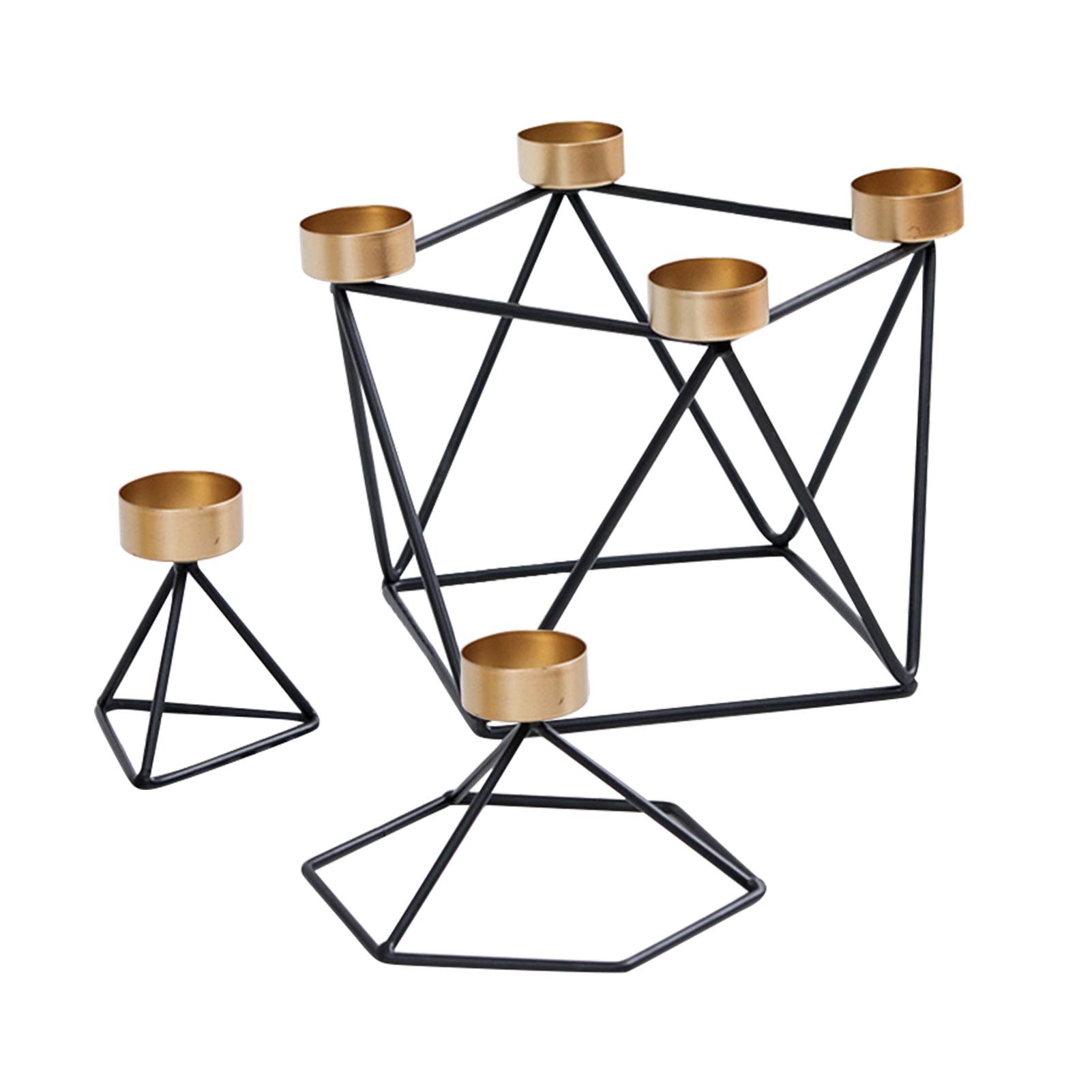 Nordic Iron Geometric Candle Holders Set of 3 - Tea Light Festival Home Decor for Table, Wedding, Party | Rustic Desktop Ornaments & Unique Gift Ideas for Housewarming, Christmas, and Special Occasions