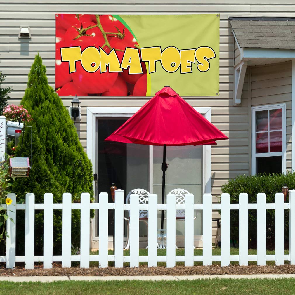 Custom Vinyl Banner for Outdoor Advertising - Weatherproof, Durable 60x144 Inches with 10 Grommets (Tomato/Green) - Perfect for Food & Beverage Promotions, Yard Signs, Industrial Use & Farmers Markets