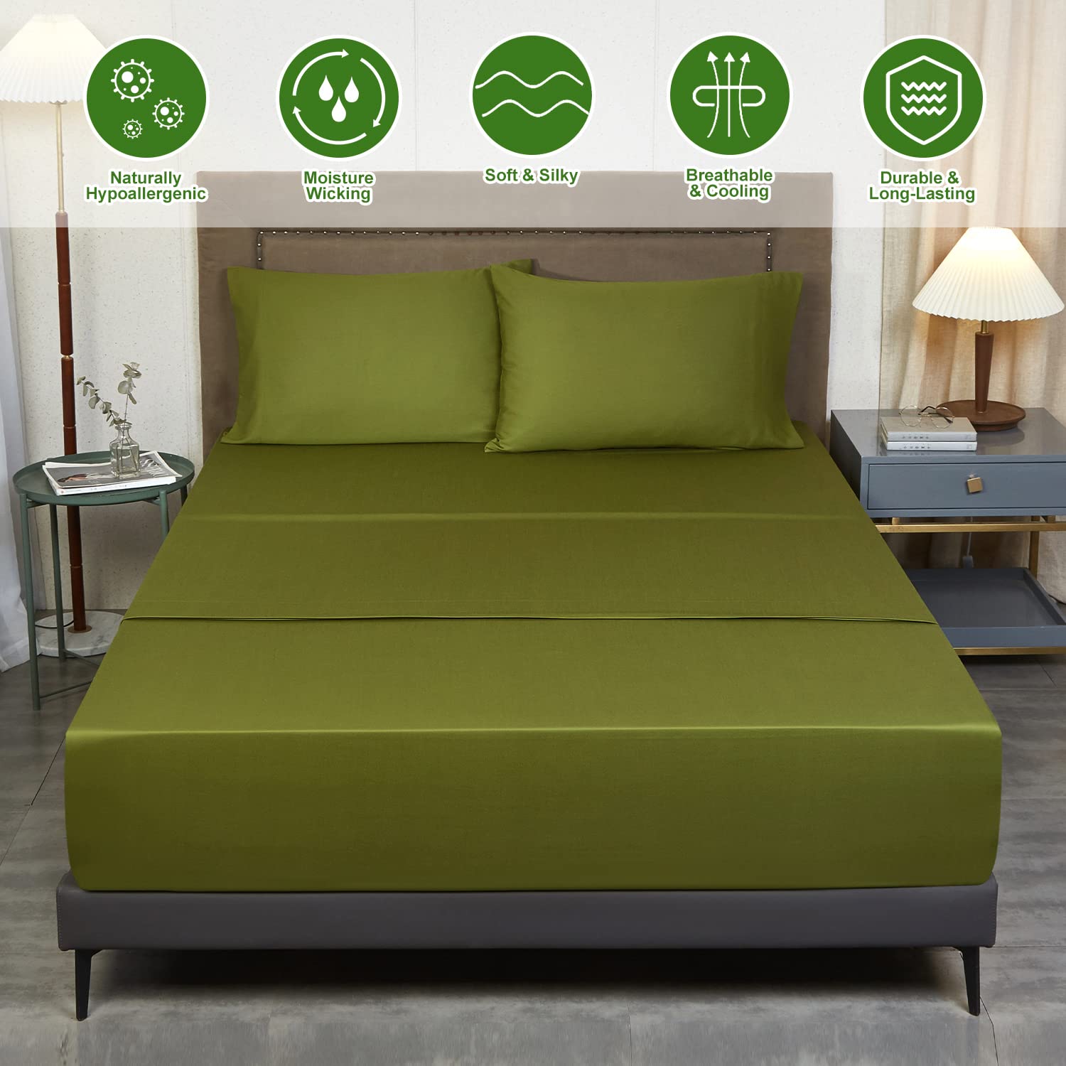 Ivellow King Size Bamboo Rayon Sheets - Extra Deep Pocket 18