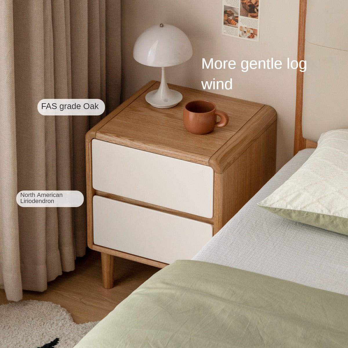 Solid Oak Wood Nightstand - Bedside Table with Drawer for Bedroom Furniture, Perfect for Storage and Decor
