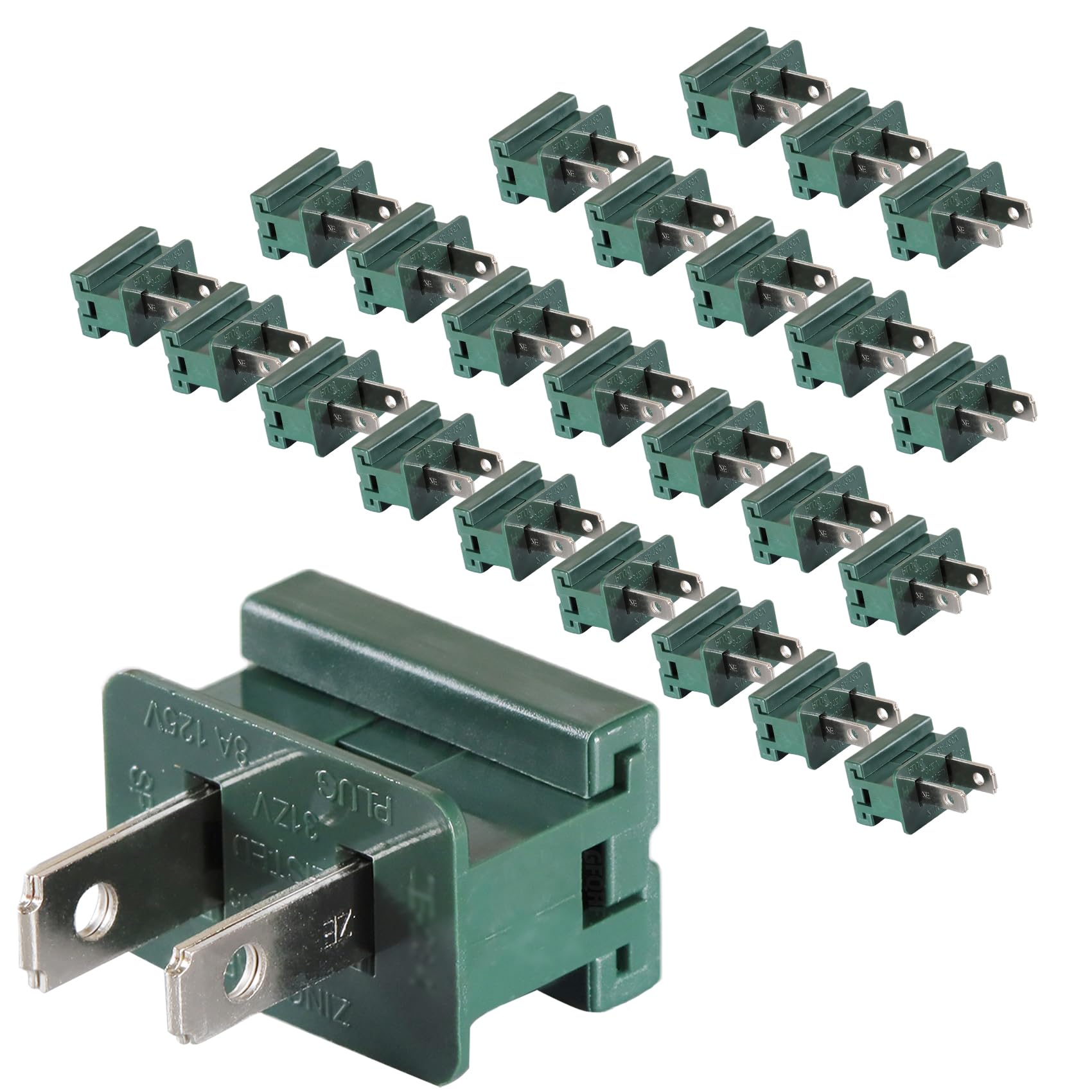 25PCS SPT-2 Green Male Vampire Plugs for Christmas Lights, Lamps & DIY Projects - Weatherproof Electrical Connectors for Indoor/Outdoor Holiday Decorations