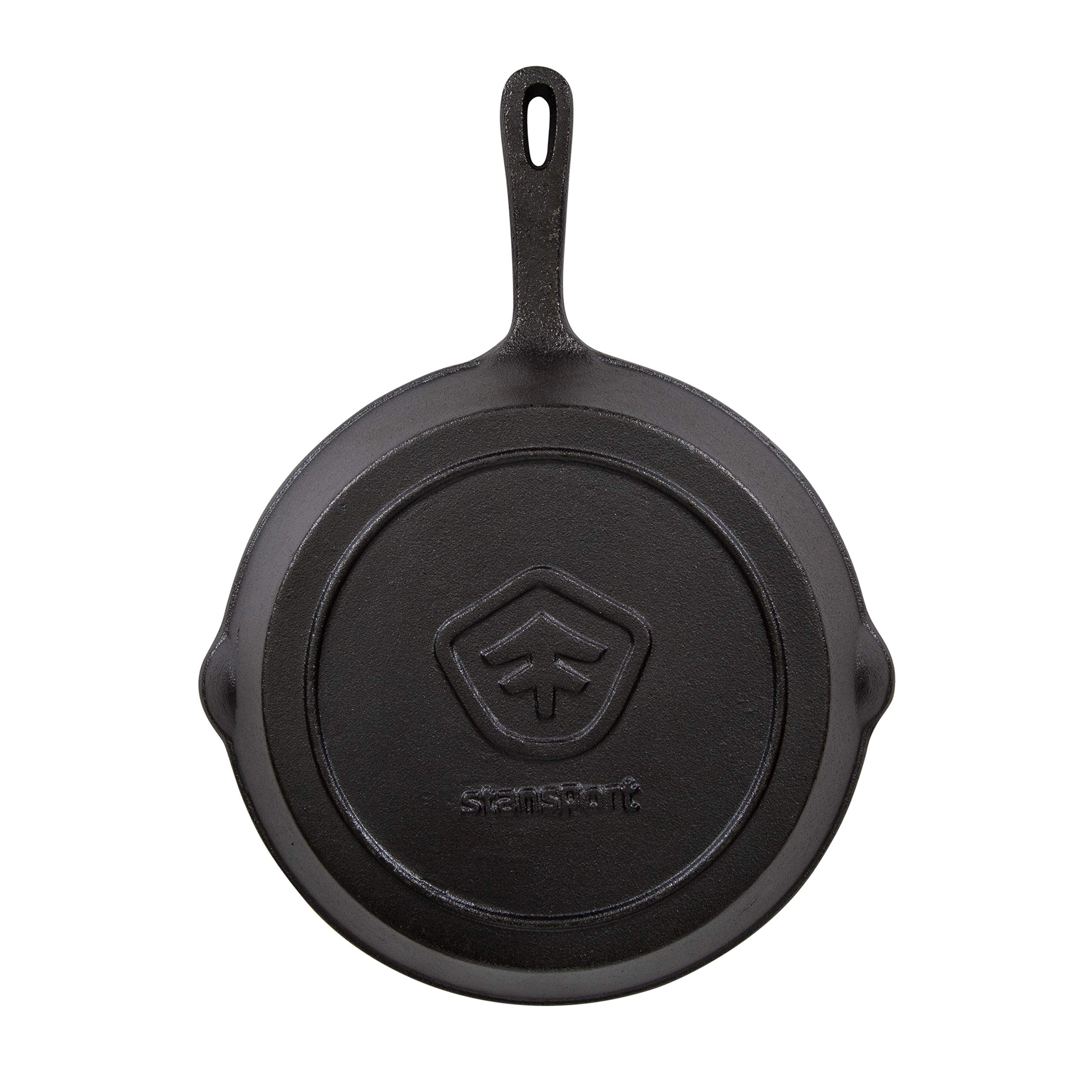 Stansport Pre-Seasoned Cast Iron Skillet - 12 Inch Heavy Duty Cookware for Camping, Outdoor Cooking & Home Kitchen Use
