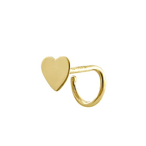14K Solid Yellow Gold Tiny Heart Hook Nose Stud - Dainty Cartilage & Nostril Piercing Jewelry for Everyday Wear