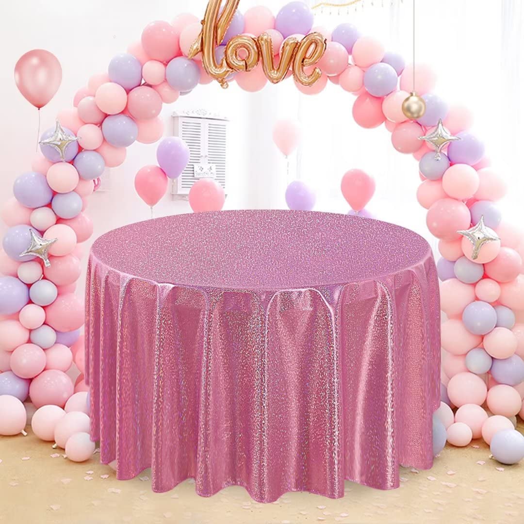 Sparkly Pink Sequin Round Tablecloth 60 Inch - Glitter Wedding Party Table Cover for Baby Shower, Birthday, Banquet & Holiday Celebrations | Perfect for Cake Tables, Ceremonies & Festive Decorations