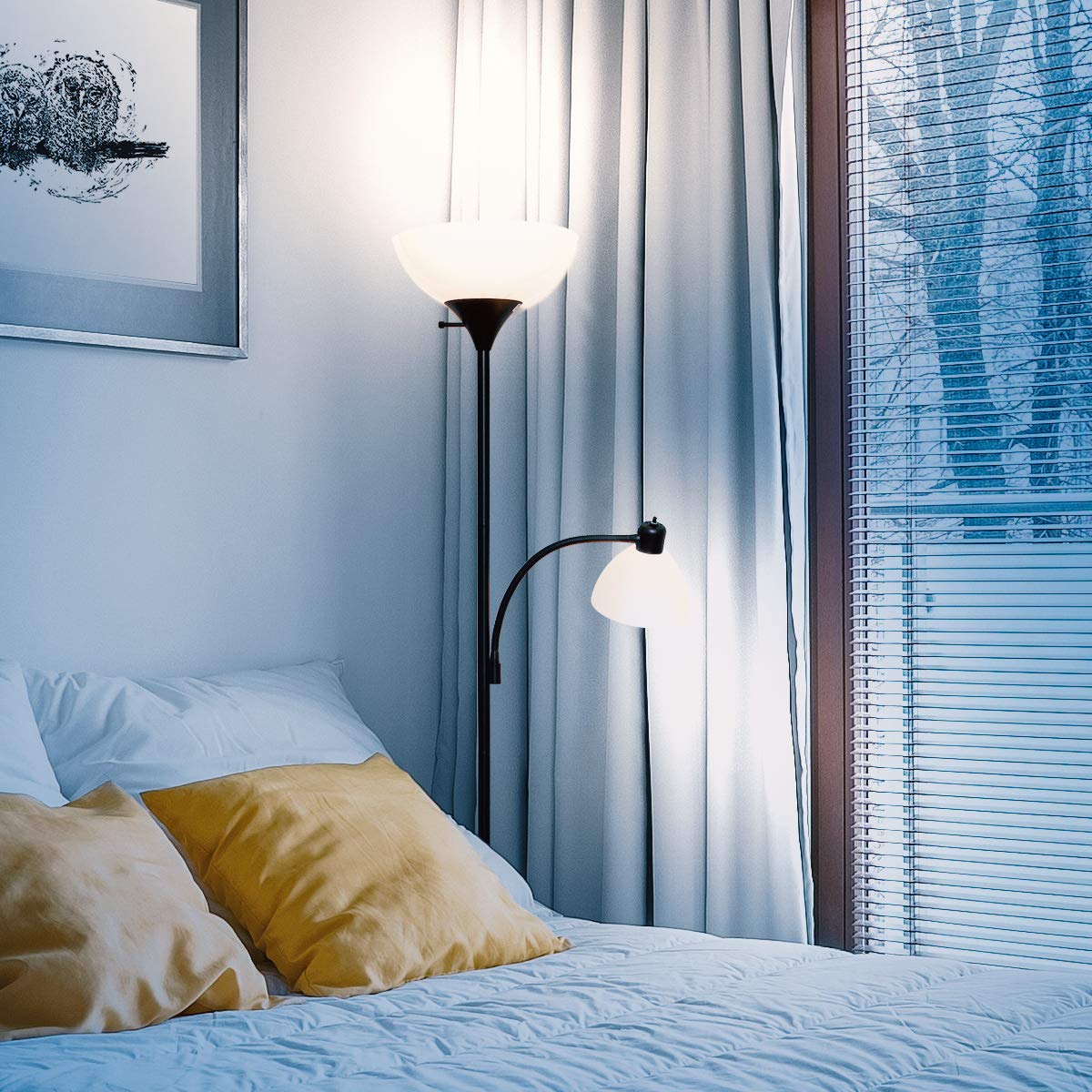 Brightech Sky Dome Plus LED Floor Lamp - Super Bright Dimmable Torchiere Standing Lamp for Living Room, Bedroom & Office - Adjustable Reading Light for Home & Workspace - Black - Perfect for Night Reading & Cozy Ambiance