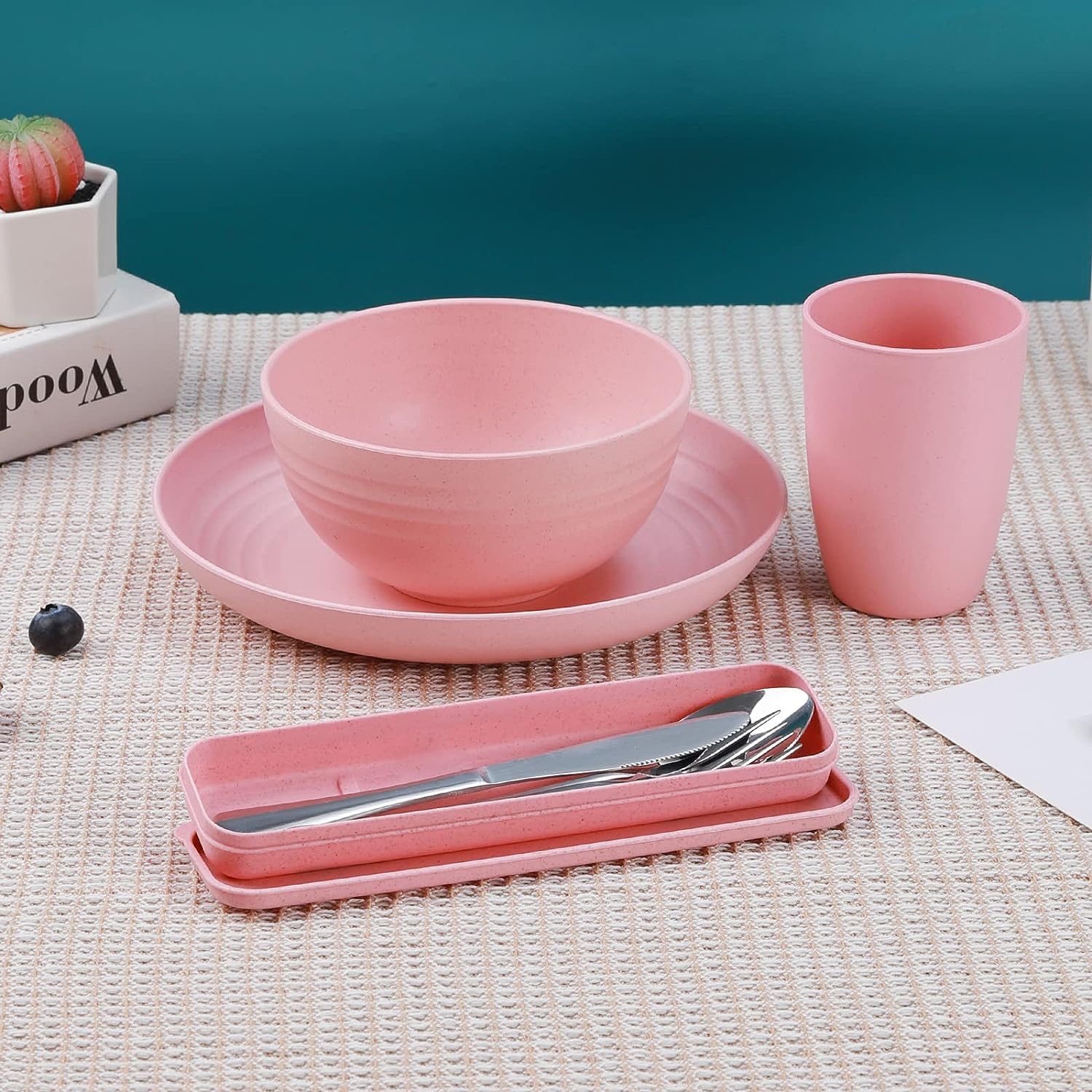 28-Piece Eco-Friendly Wheat Straw Dinnerware Set for 4 - Durable Plates, Bowls & Cutlery in Gray | Perfect for College Dorms, Picnics & Sustainable Kitchens