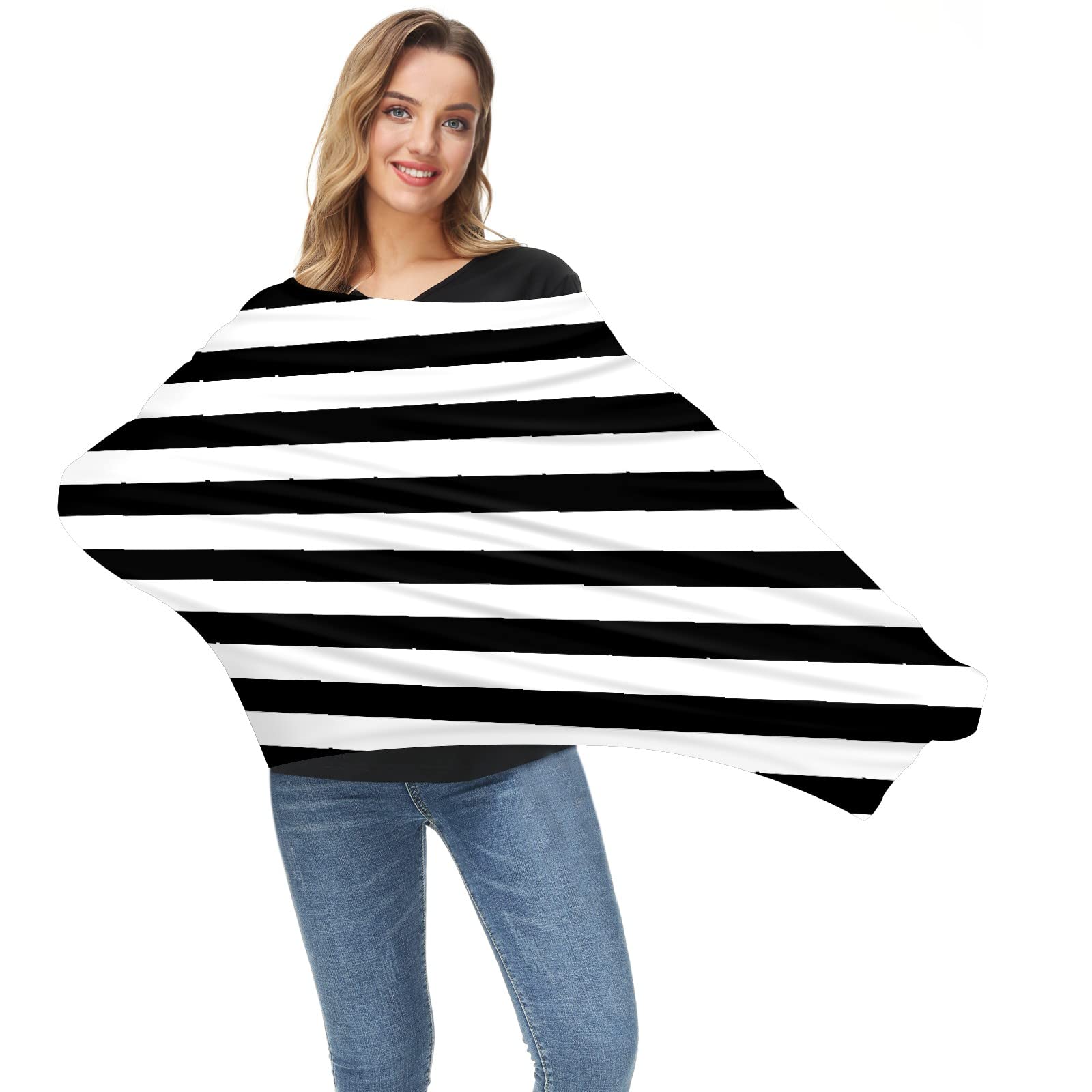 Black and White Stripe Baby Car Seat Cover & Nursing Scarf - Soft Stretchy Multi-Use Infant Carrier Canopy for Strollers, Breastfeeding, and Car Seat Protection - Perfect for New Moms & Baby Boys/Girls (Ideal for Travel, Shopping & Outdoor Activities)