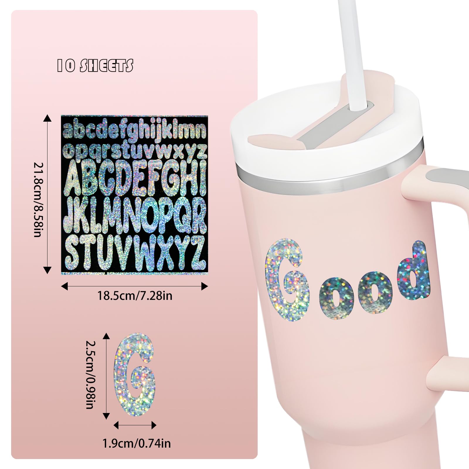 Stanley Cup 10-Sheet Alphabet Stickers - Glitter Letter Stickers for Personalizing Cups & Water Bottles | Perfect for DIY Crafts, School Projects, and Custom Drinkware Decoration