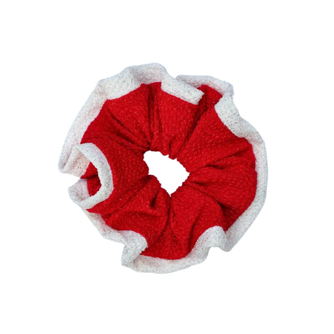 Santa Theme Hair Scrunchies 3-Piece Set for Women - Christmas Ponytail Holders, Red Velvet Scrunchies, Festive Holiday Hair Accessories - Perfect Christmas Gift for Her, Office Party & Family Gatherings