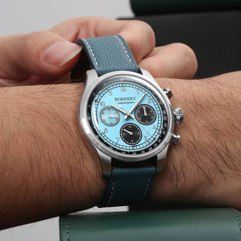 Men's ASYMMETRY Mechanical Chronograph Watch with Domed Sapphire Crystal - Ice Blue Dial | Luxury Dress & Casual Timepiece for Business, Formal Events & Everyday Wear