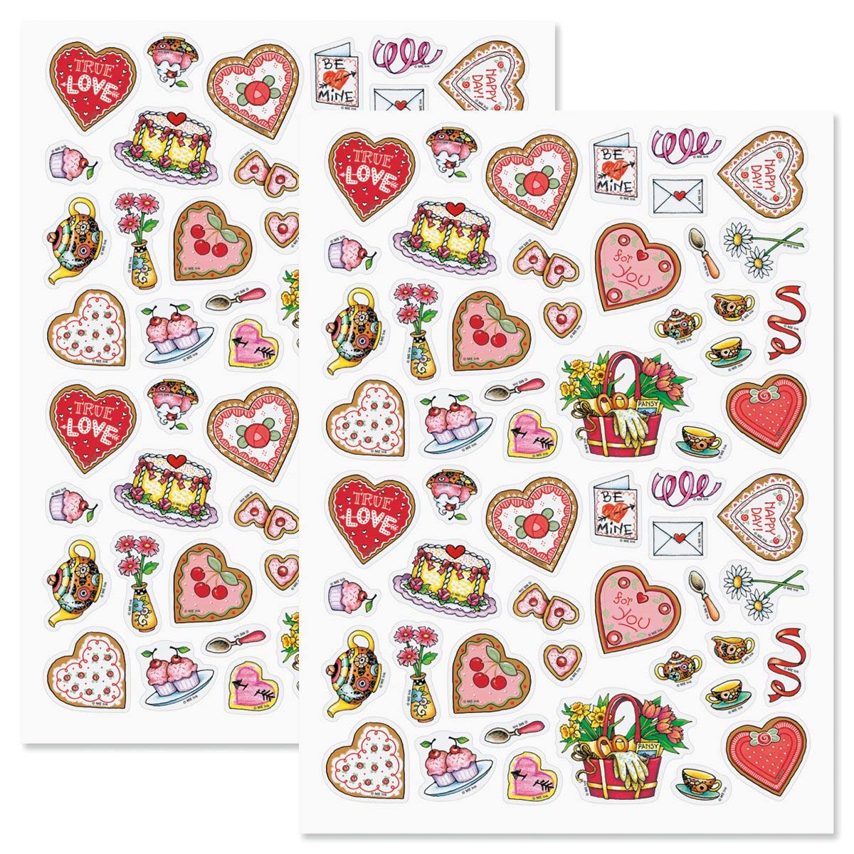 Mary Engelbreit Valentine Sticker Variety Pack - 2 Sheets, 112 Assorted Stickers for Kids, Teachers, School, Scrapbooking, Journals, Planners, Calendars & Greeting Cards | Perfect for Classroom Rewards, DIY Crafts & Holiday Decorations