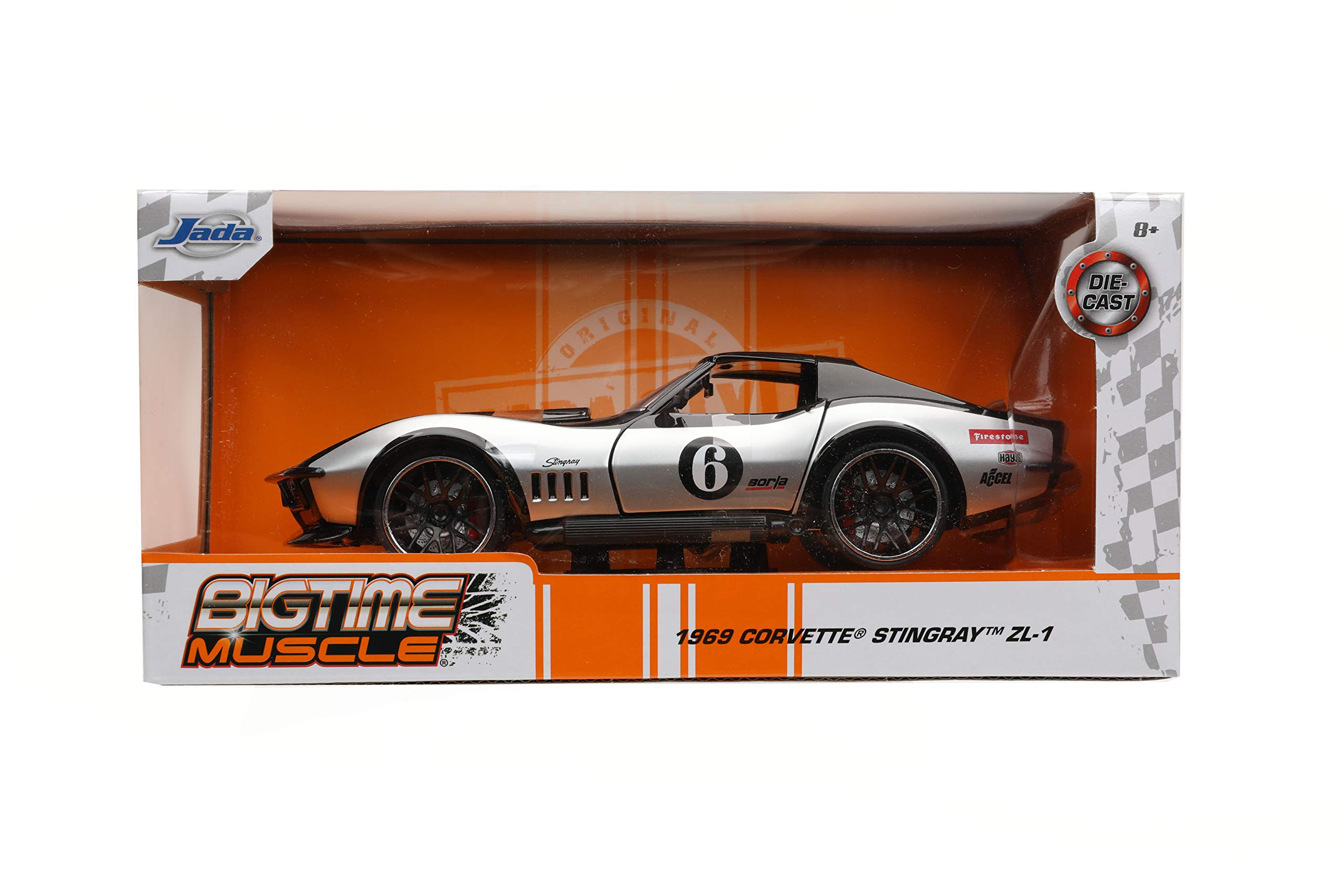 Jada Toys Bigtime Muscle 1:24 Scale 1969 Chevy Corvette Stingray Die-Cast Model Car - Black Collectible Vehicle for Kids & Adults | Perfect for Display, Gift Giving & Car Enthusiast Collections