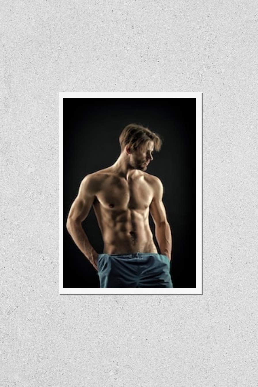 Vintage Fitness Poster - Sexy Macho with Fit Bare Chest & Six Pack Abs - Bearded Muscular Athlete for Gym & Home Decor - Perfect for Bodybuilding Motivation & Sports Room Wall Art