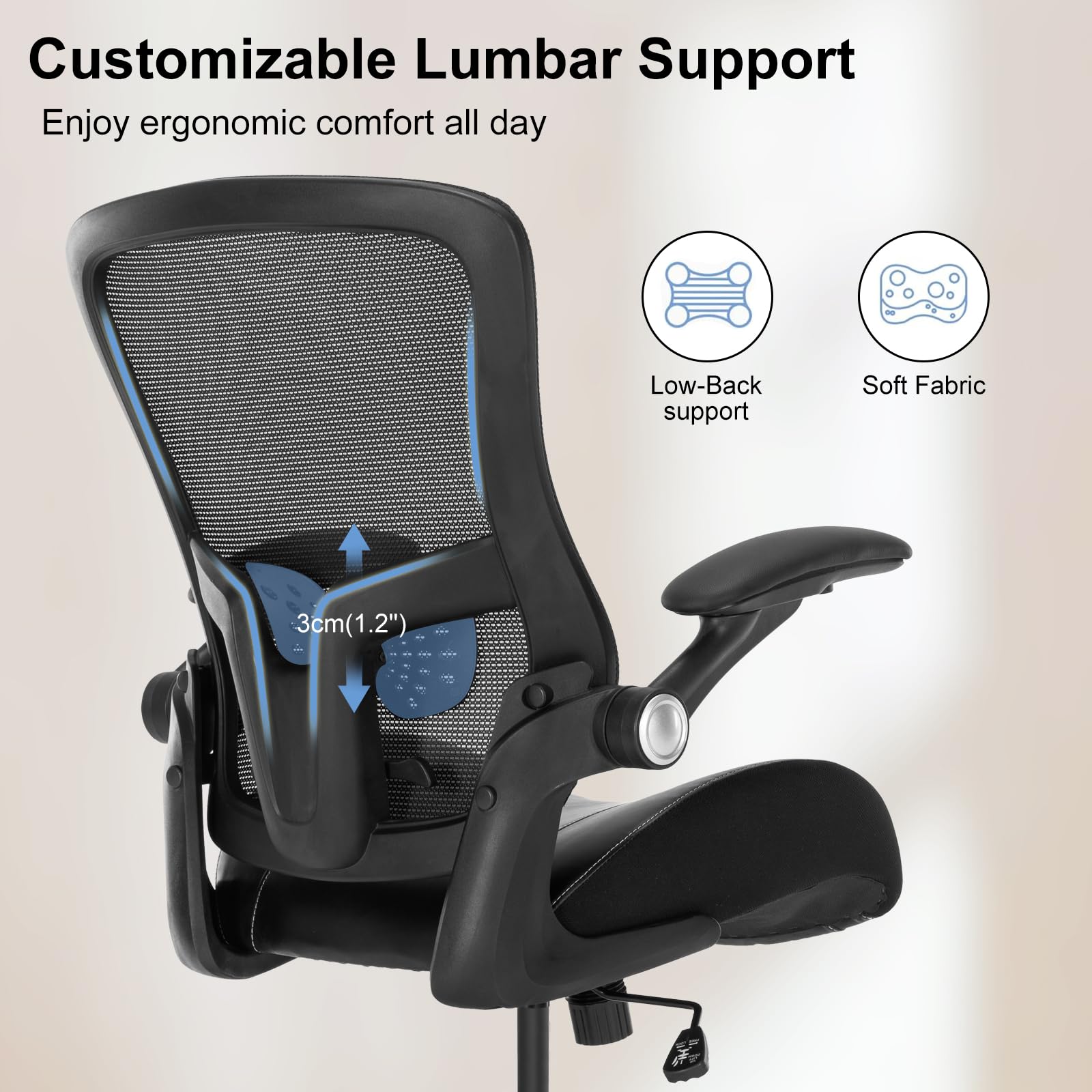 Ergonomic Drafting Chair - Adjustable Height Tall Office Chair with Flip-Up Armrests, Footrest & Lumbar Support - Perfect for Standing Desks, Artists & Drafting Tables - Black