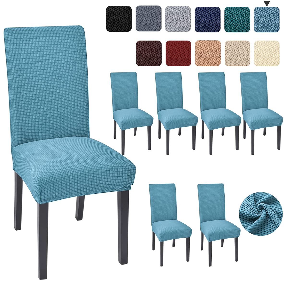 6 Pack Sky Blue Dining Chair Covers - Stretchable Parsons Chair Slipcovers for Kitchen & Dining Room - Washable Seat Covers for Home, Restaurant, Wedding & Party Decor