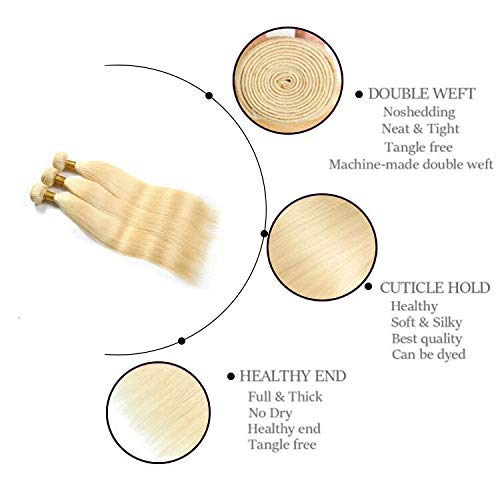 613 Blonde Human Hair Extensions 3 Bundles (24 26 28 Inch) 8A Brazilian Straight Virgin Remy Hair - Perfect for Daily Wear, Parties & Special Occasions