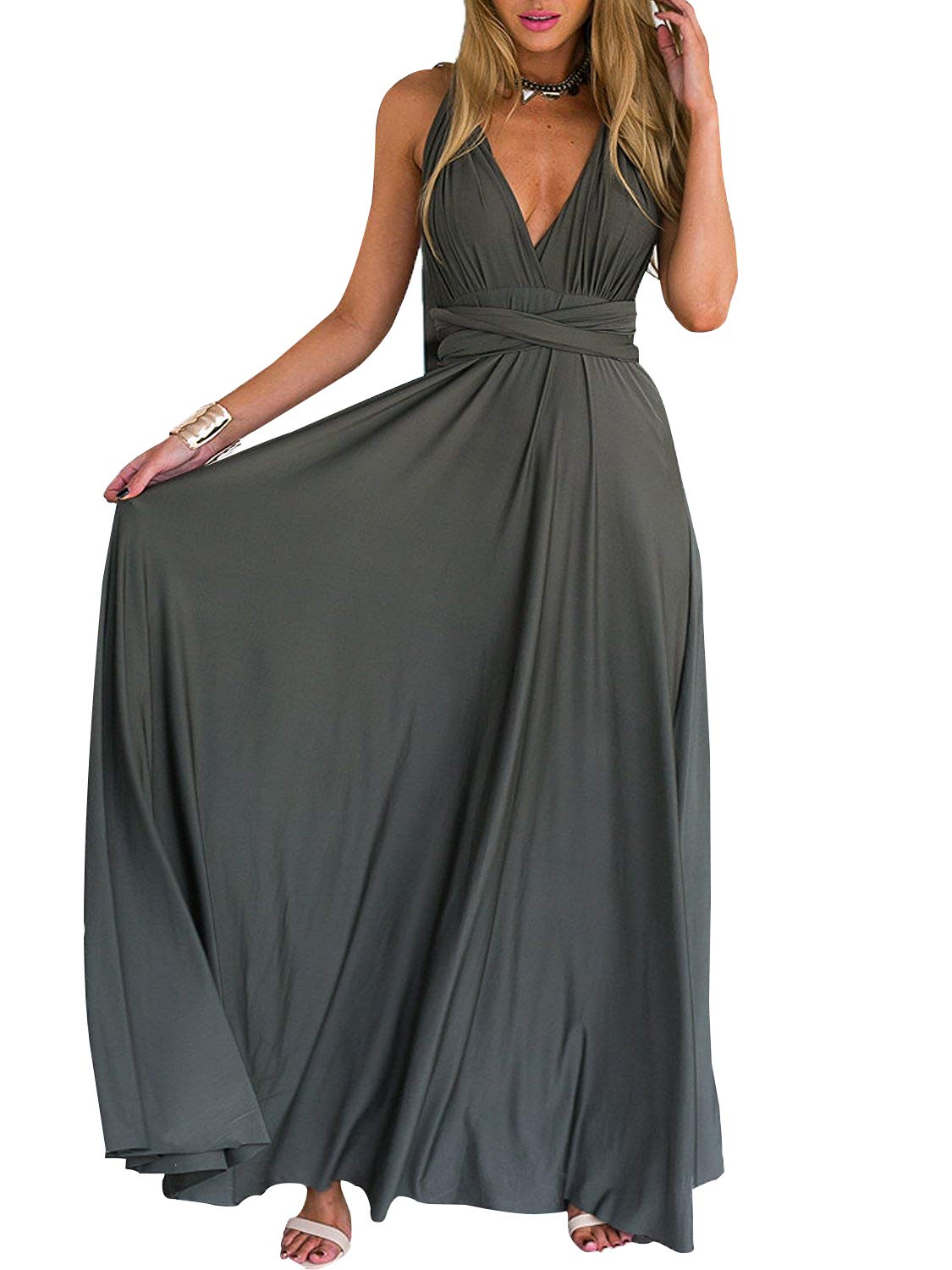 PERSUN Women's Convertible Multi-Way Wrap Maxi Dress - Long Party Grecian Dresses for Wedding, Beach & Evening Occasions