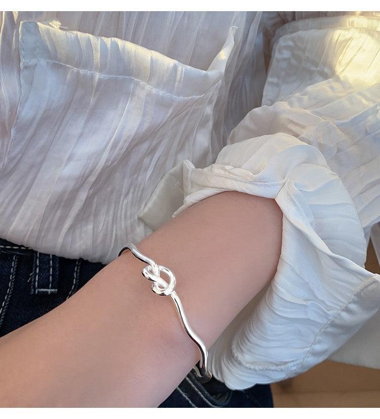 Knotted Heart Wave S925 Sterling Silver Bracelet for Women - Elegant & Dainty Jewelry Gift for Valentine's Day, Anniversary or Everyday Wear