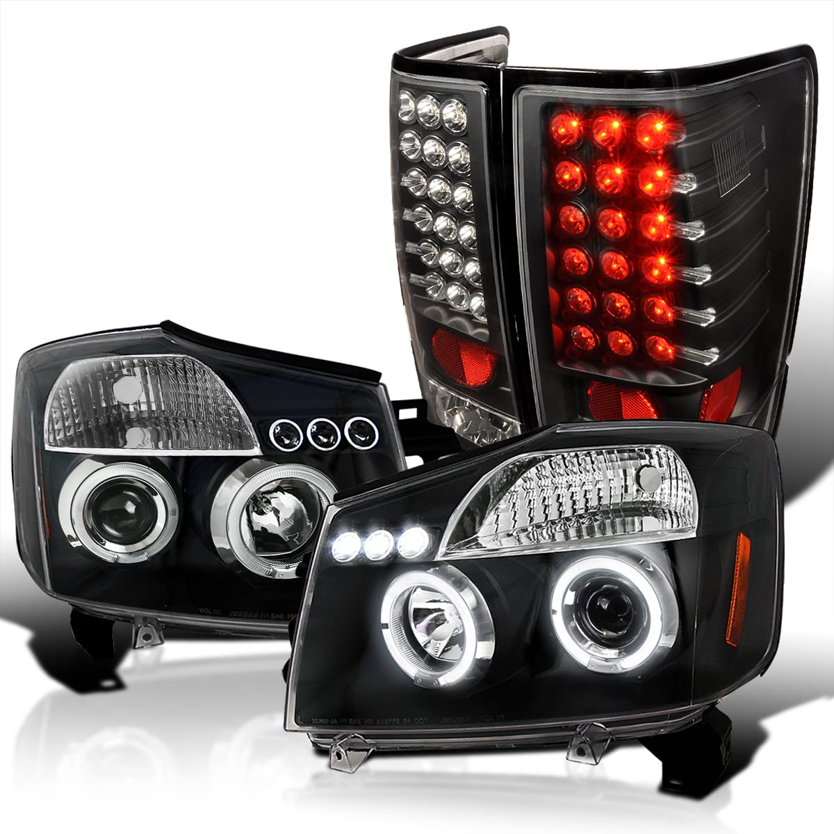 Spec-D Tuning Black Halo LED Projector Headlights & LED Tail Lights for 2004-2015 Nissan Titan - Complete Left & Right Headlamp Assembly - Upgrade Your Truck's Style & Night Visibility