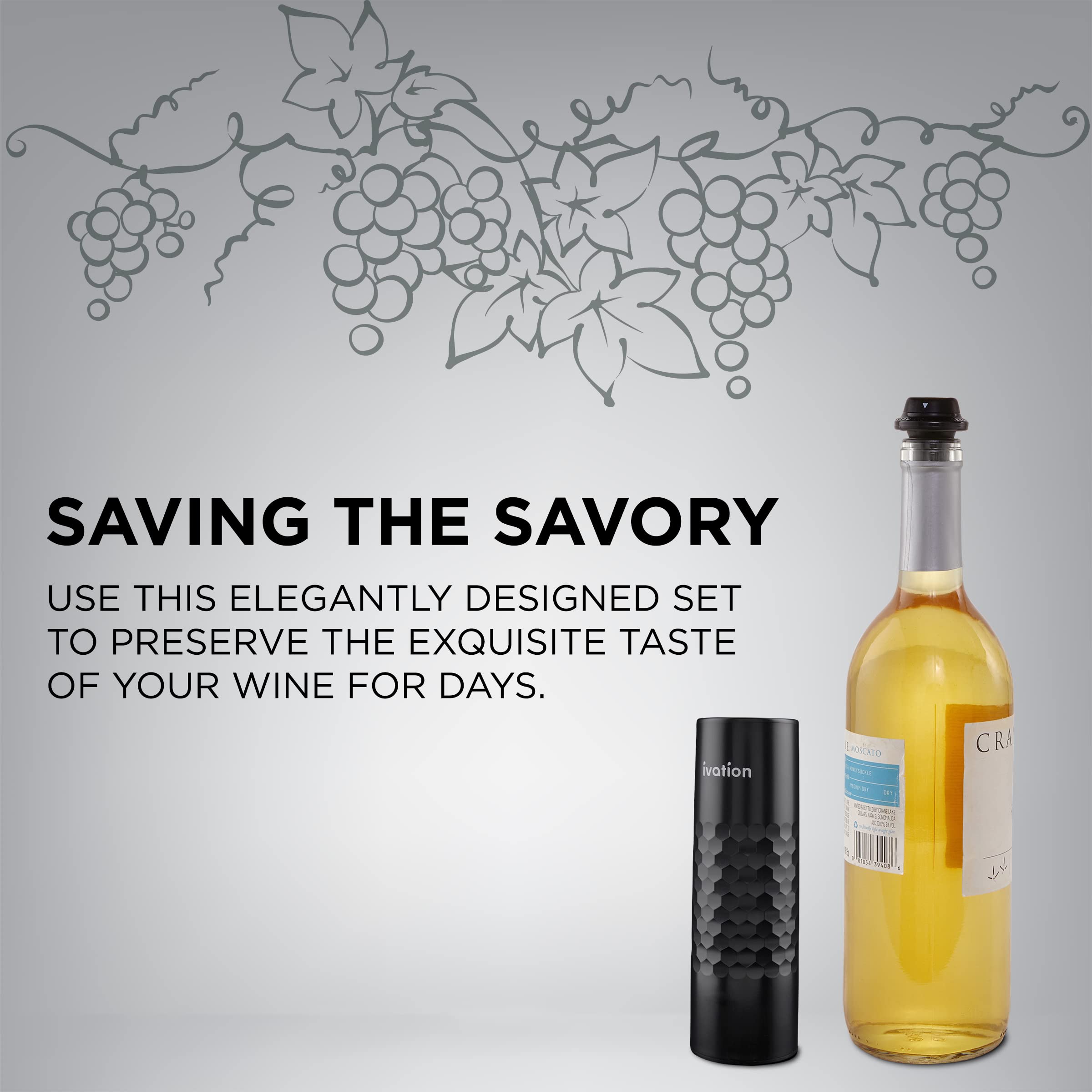 Ivation Rechargeable Wine Saver Pump with 4 Reusable Stoppers - 6-Piece Wine Preservation Kit with Automatic Vacuum Sealer & USB Charger - Perfect for Home Bars, Parties and Wine Storage