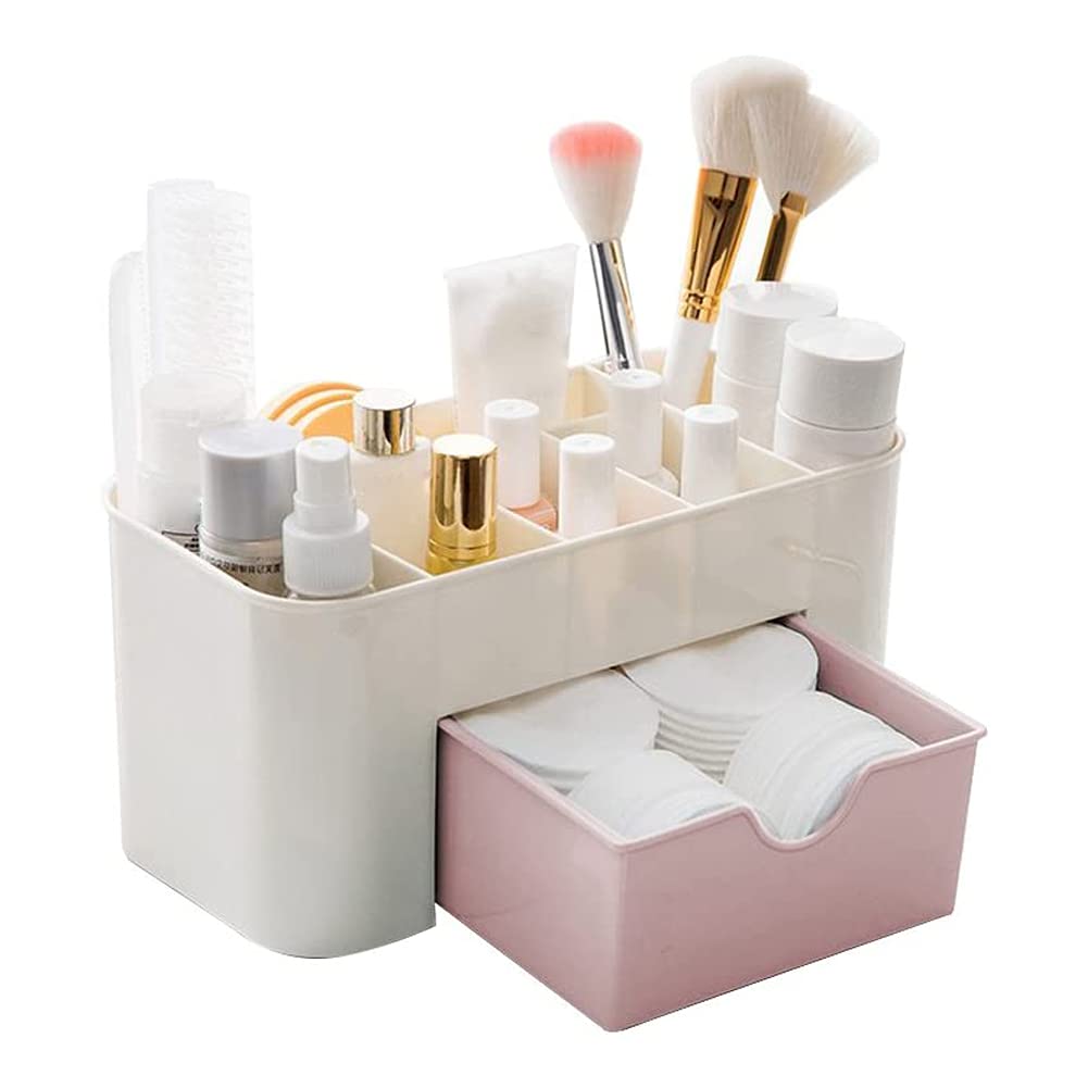 Multifunctional Pink Plastic Makeup Organizer with Drawers - Cosmetic Storage Box for Brushes, Lipsticks & Beauty Tools | Perfect for Vanity, Bathroom & Travel Organization