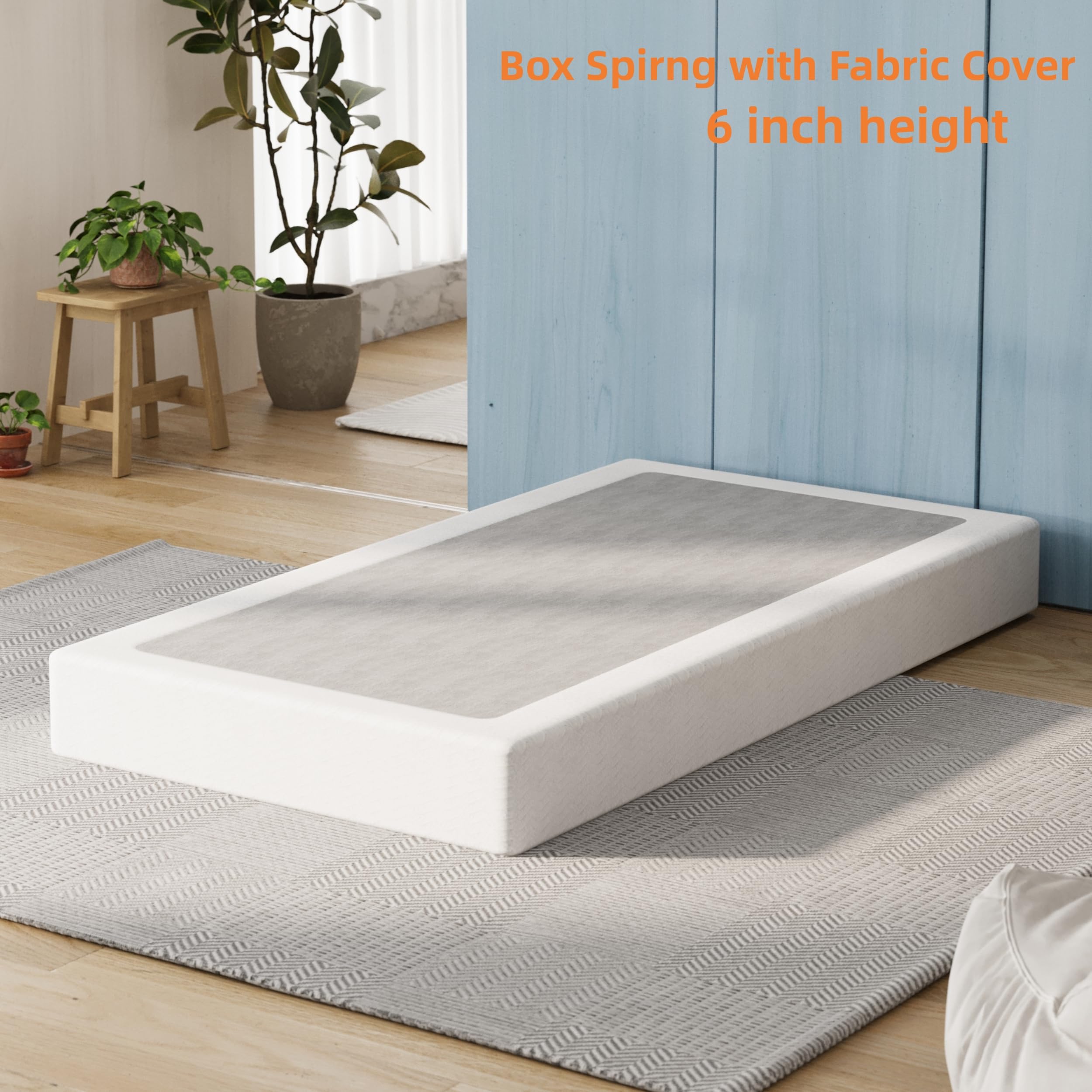 6 Inch Twin Box Spring with Cover - Heavy Duty Mattress Foundation, Easy Assembly & Noise Free - Perfect for Kids' Rooms, Guest Beds & Dormitory Use