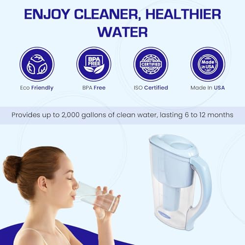 Crystal Quest Alkaline Water Pitcher Filter System - Light Blue - BPA Free, 10 Cup Capacity - Perfect for Home, Office & Travel Hydration