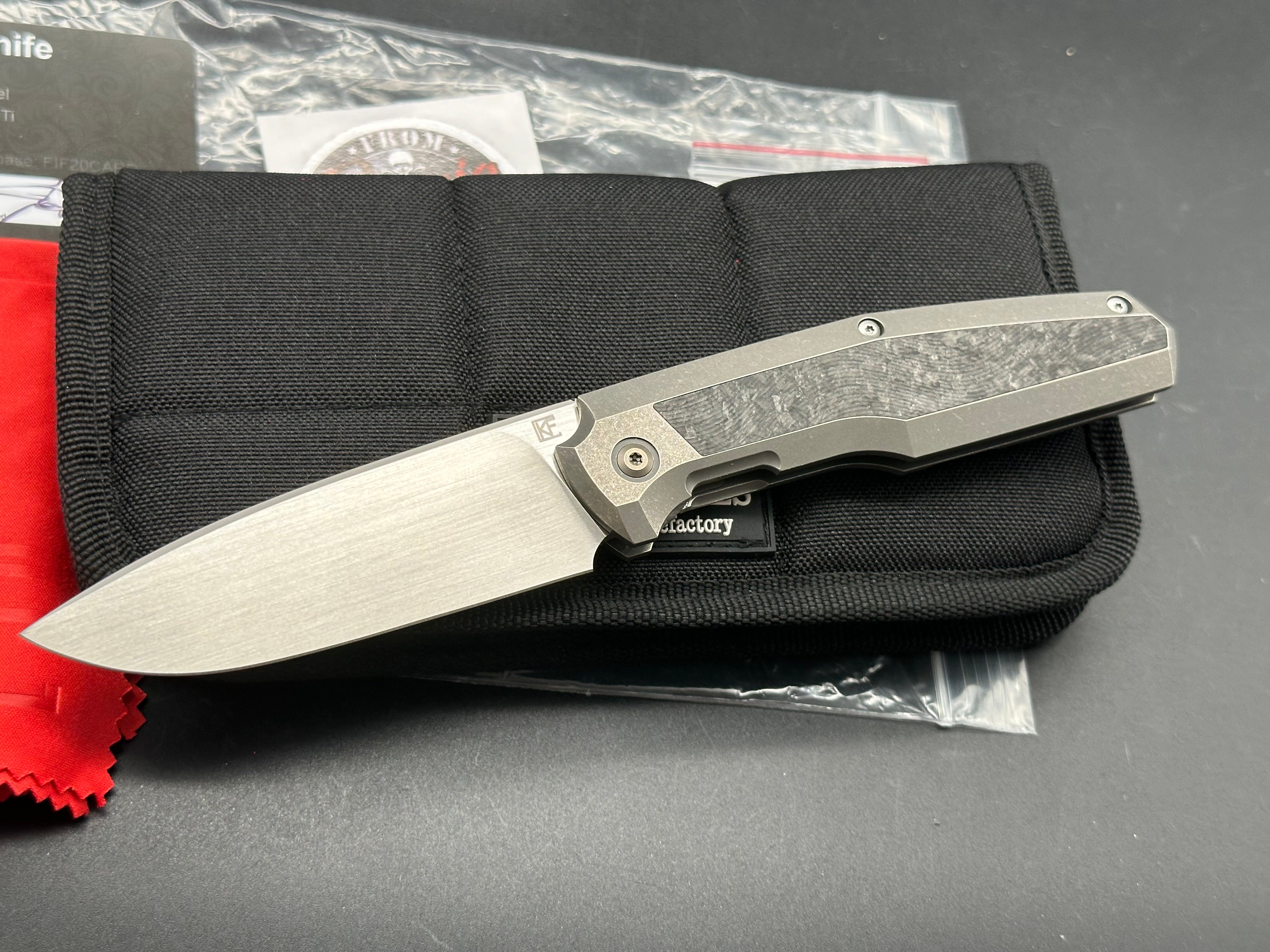 CKF Fif20Ti CF #139 - Premium M390 Satin Blade & Milled Titanium Handles - EDC Folding Knife for Outdoor, Camping & Everyday Carry