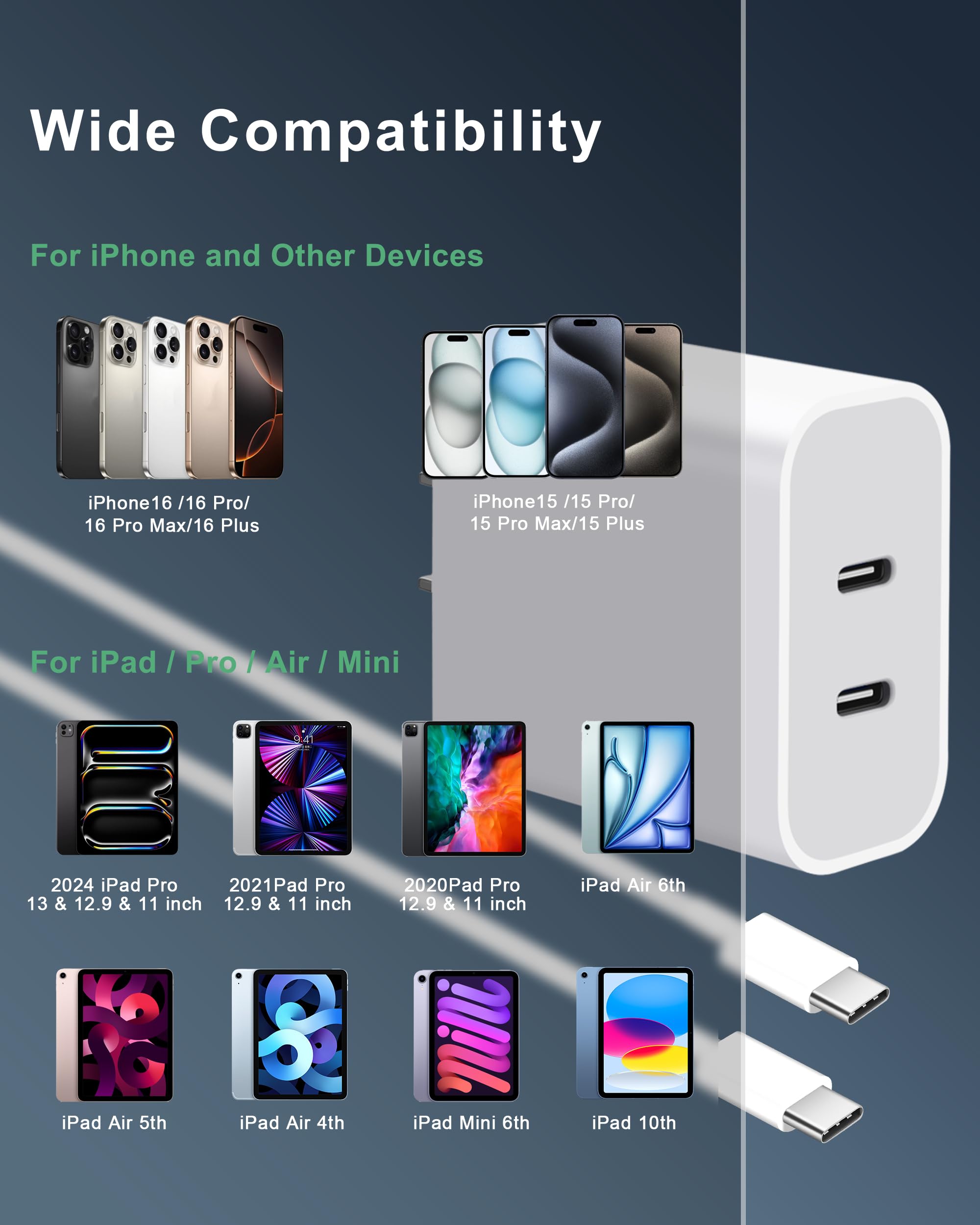 ARCCRA 40W Fast Charger 2-Pack with 6FT & 10FT USB C Cables - Compatible with iPhone 16/16e/16 Pro Max/16 Plus/15/15 Pro/15 Pro Max - Quick Charge Power Adapter for Home, Office & Travel