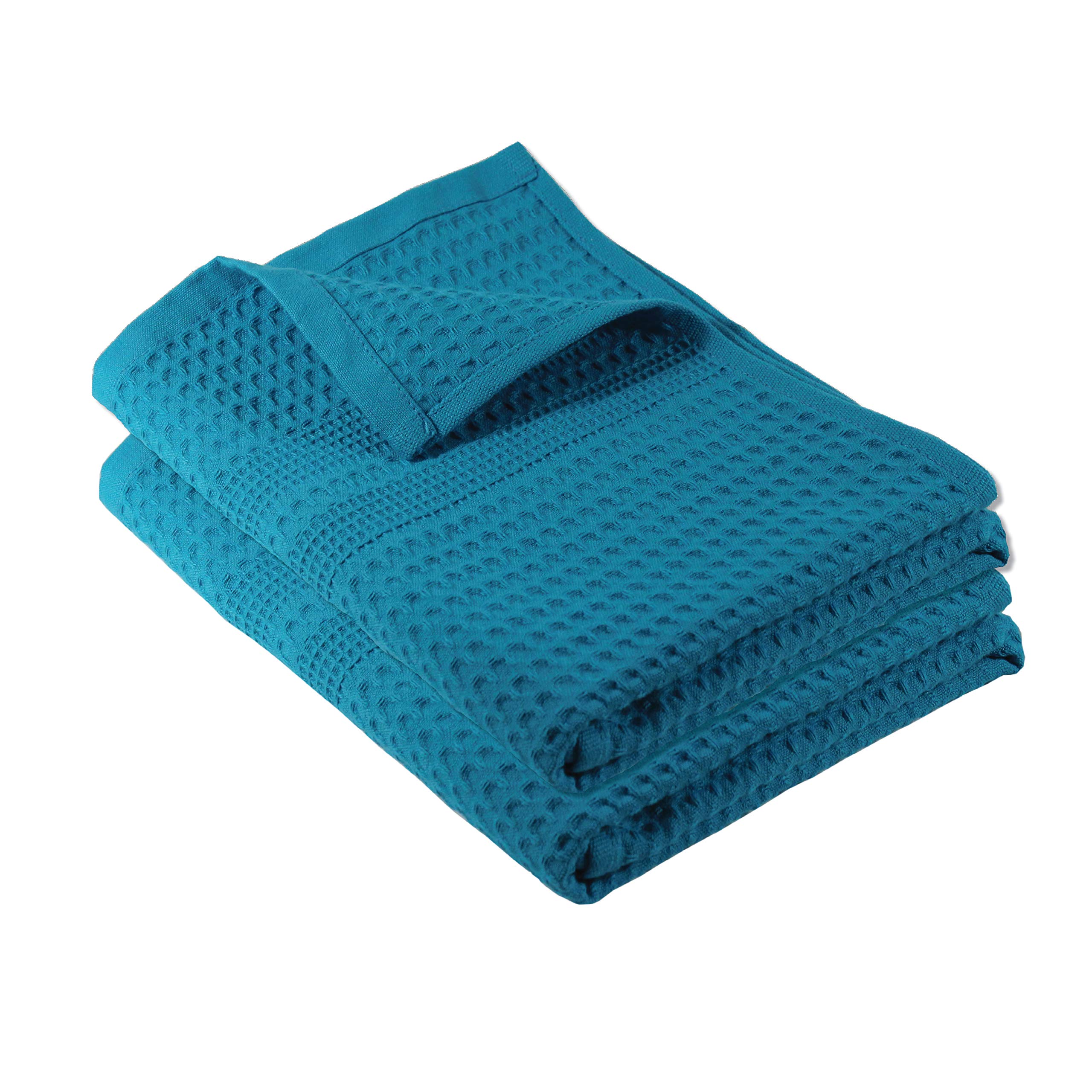 Premium Gilden Tree Waffle Weave Hand Towels - 2 Pack Quick Drying & Lint Free Bath Towels for Kitchen, Bathroom & Guest Use - Classic Style Aqua Blue Cotton Towels for Everyday Luxury & Spa Experience