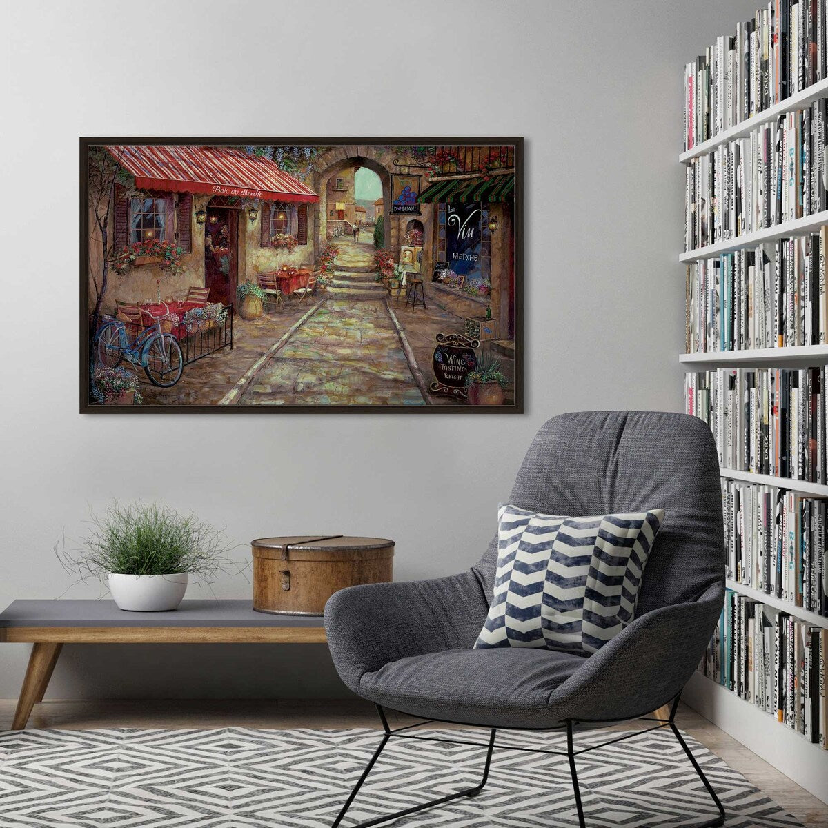 Bar du Marche by Ruane Manning - Premium Floating Canvas Wall Art Print - Perfect for Living Room, Bedroom & Office Decor