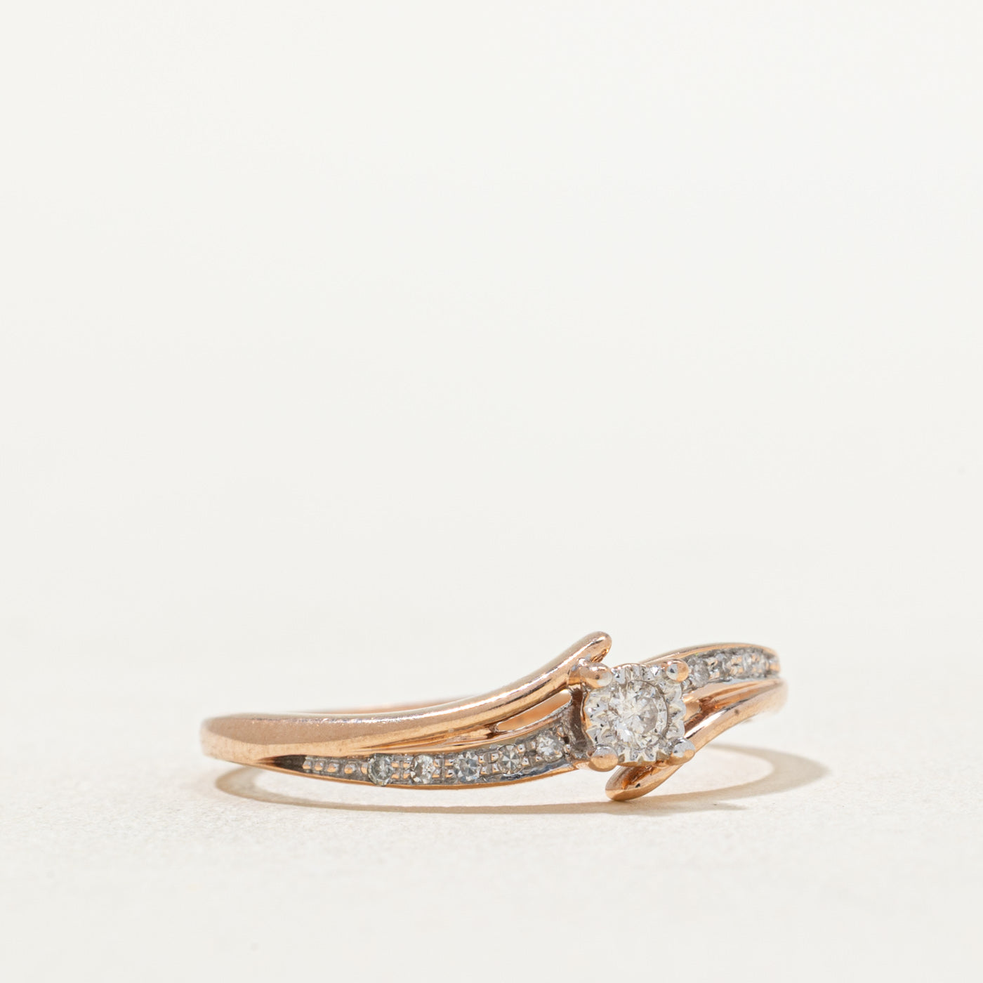 Rose Gold Diamond Bypass Ring - 0.10 Carat Total Weight (0.10ctw) - Size 7.75 - Elegant Wedding Band, Anniversary Gift for Her, Perfect for Bridal Jewelry & Special Occasions