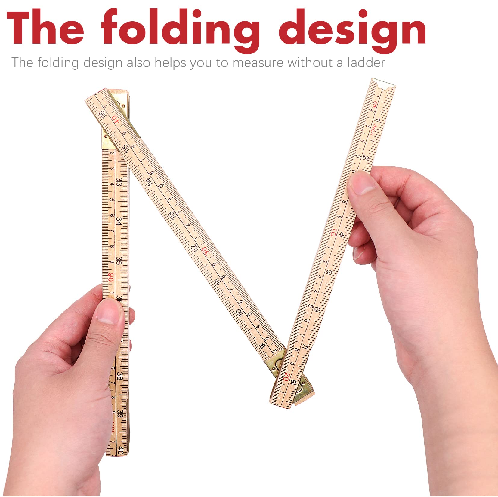 Jeemiter 6.5FT/2M Wood Folding Rule - Precision Foldable Ruler with Inch & Metric Scales for Carpenters, Woodworking, DIY Projects & Home Improvement