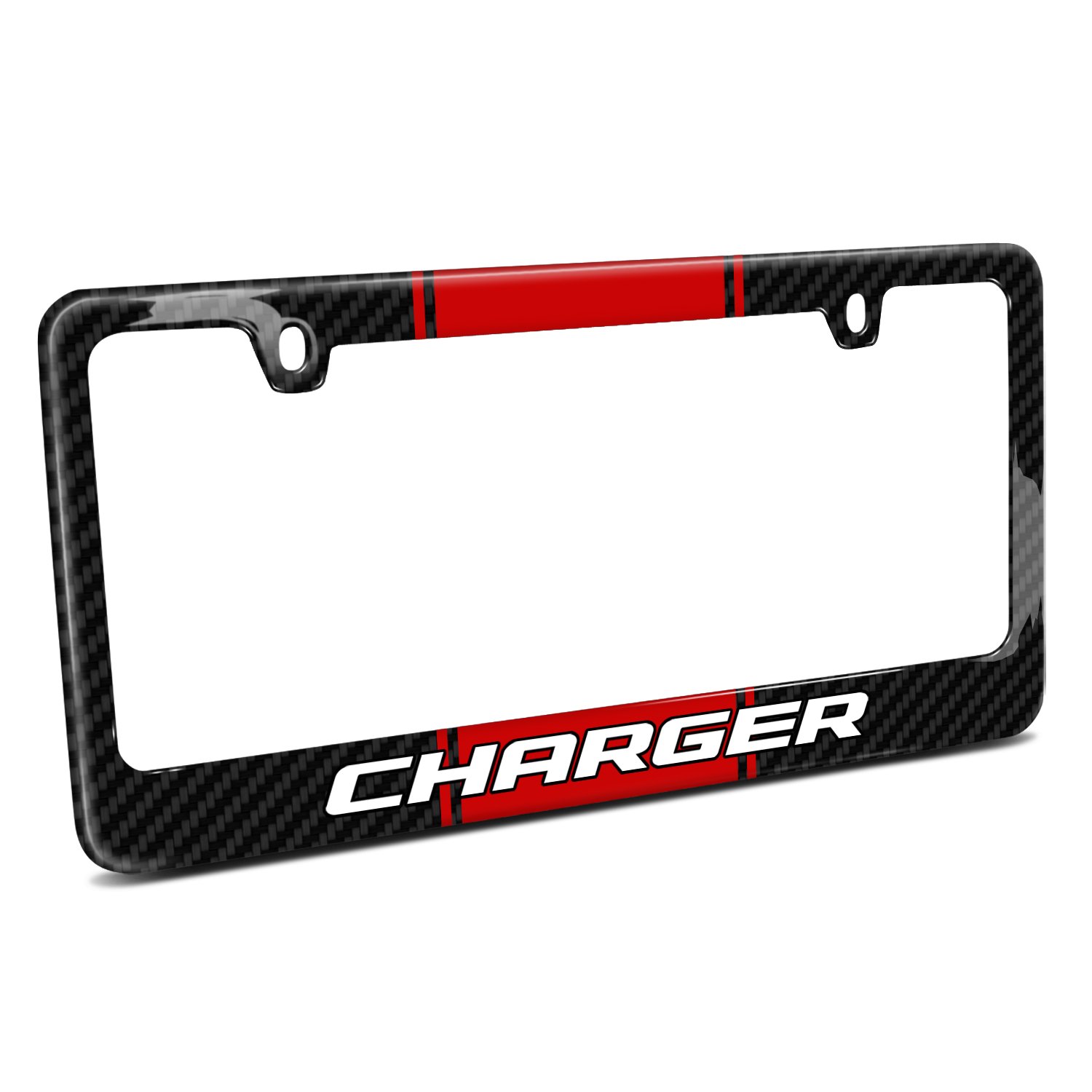 Dodge Charger Red Racing Stripe Black Real Carbon Fiber License Plate Frame - Custom Car Accessories for Dodge Charger - Perfect for Car Shows & Racing Events