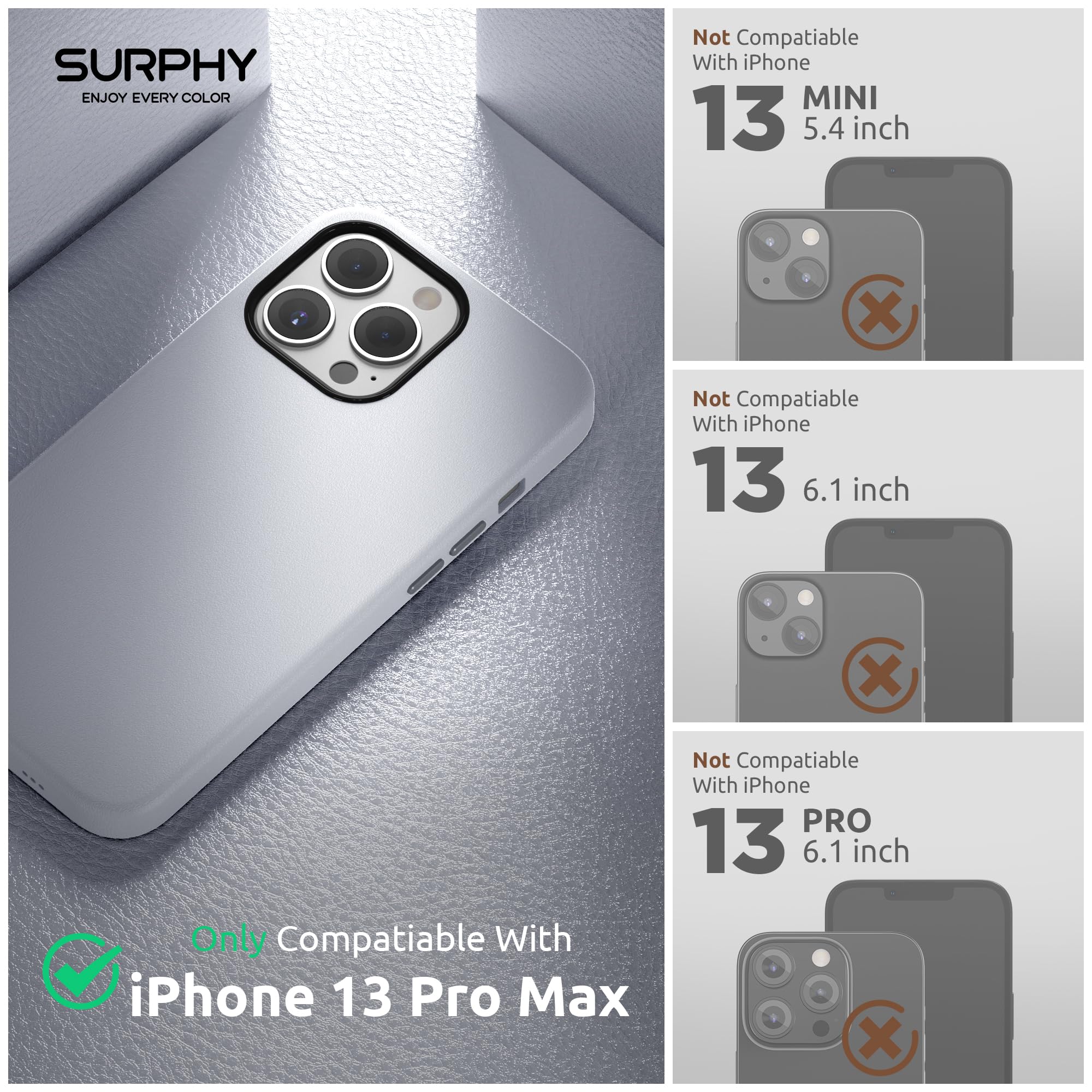 Premium Faux Leather iPhone 13 Pro Max Case (6.7 inch 2021) - SURPHY Compatible Protective Phone Cover with Metallic Buttons & Microfiber Lining | Slim Durable Shockproof Design for Everyday Use & Business Professionals (Cool White)