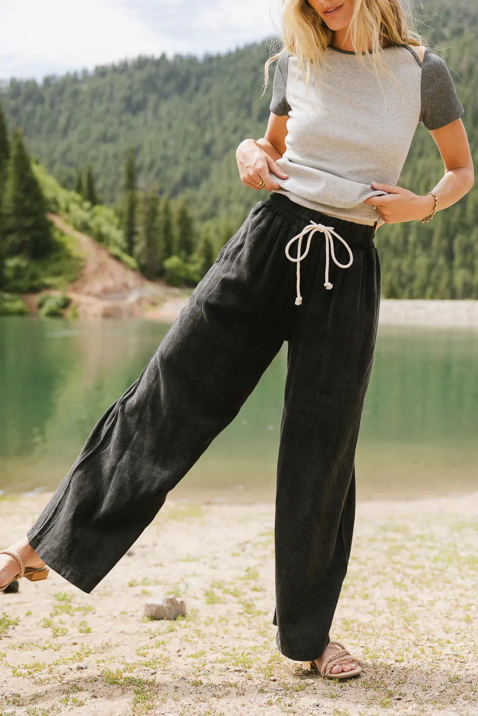 Nico Wide Leg Pants for Women - Black High Waist Flowy Trousers | Comfortable & Stylish Lounge Pants for Casual Wear, Office, Travel & Yoga