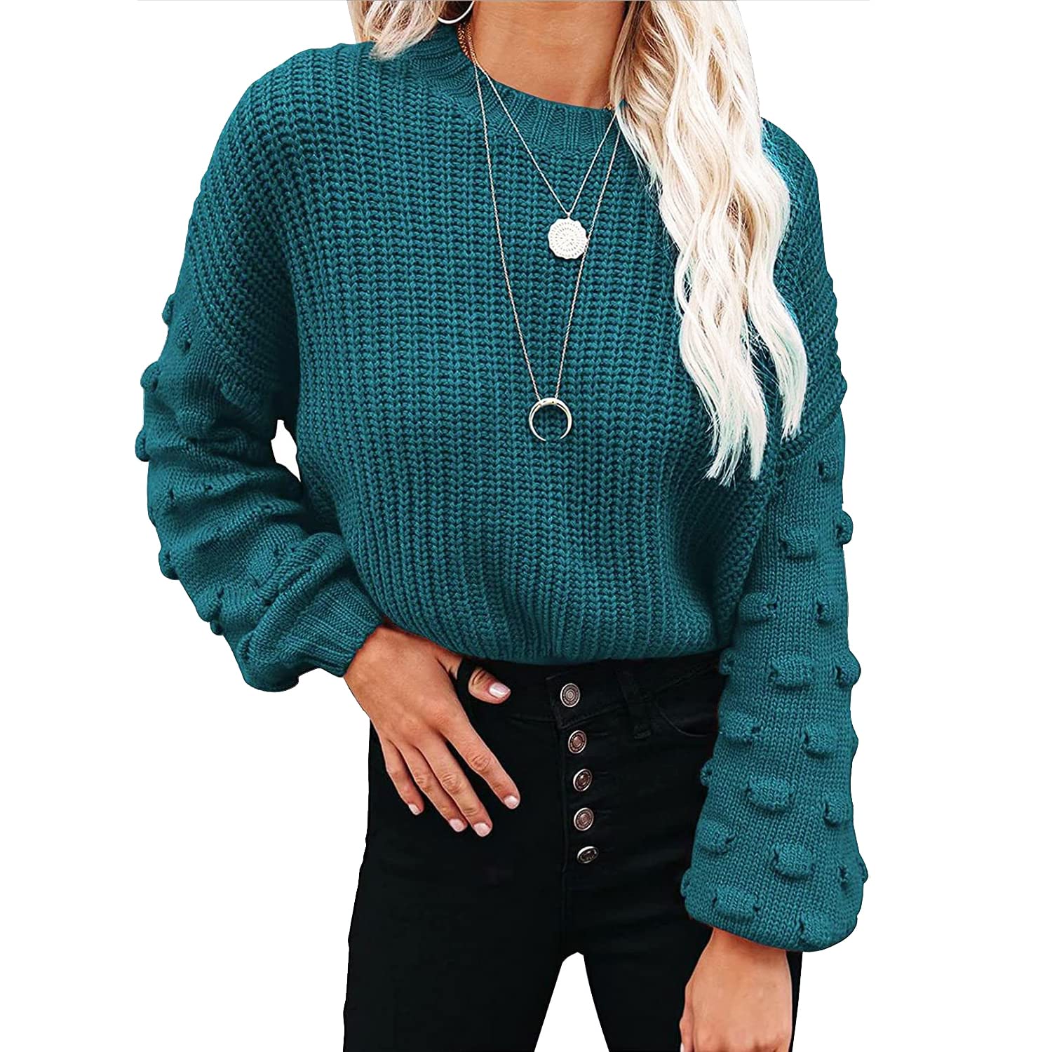 Ladybranch Women's Pullover Sweaters - Casual Long Loose Puff Sleeve Winter Knitted Jumper Tops for Women | Cozy Winter Wear, Office Outfits & Holiday Fashion